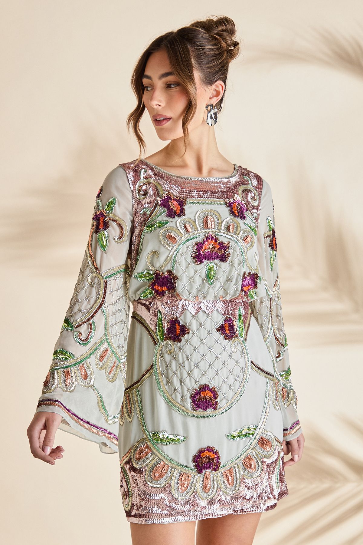 Coast Heavily Embellished Sequin Mini Dress Aqua image 1