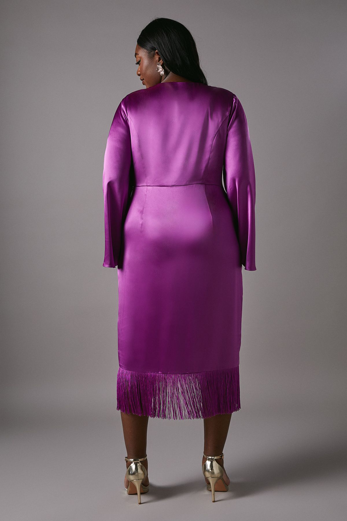 Coast Plus Satin Wrap Dress With Fringe Detail Purple image 5