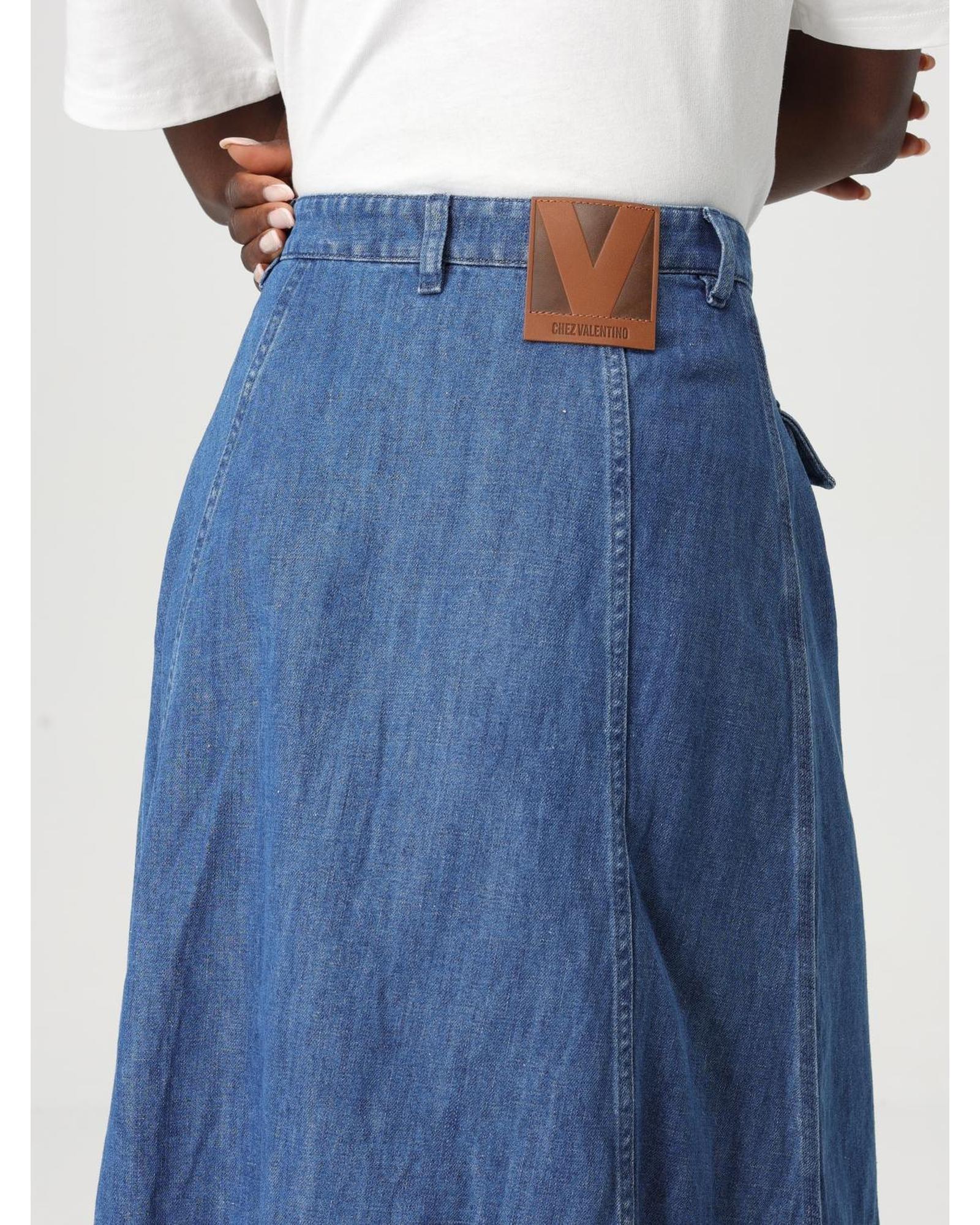 Valentino Denim Midi Ruffle Skirt Wo - Blue image 5