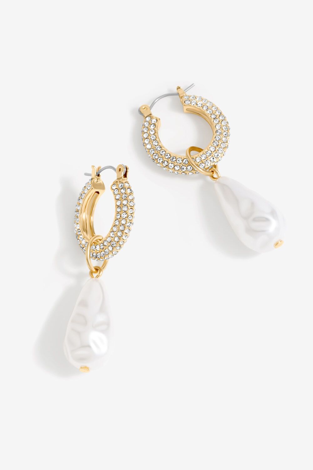 Mood Gold Crystal Pearl Charm Hoop Earrings