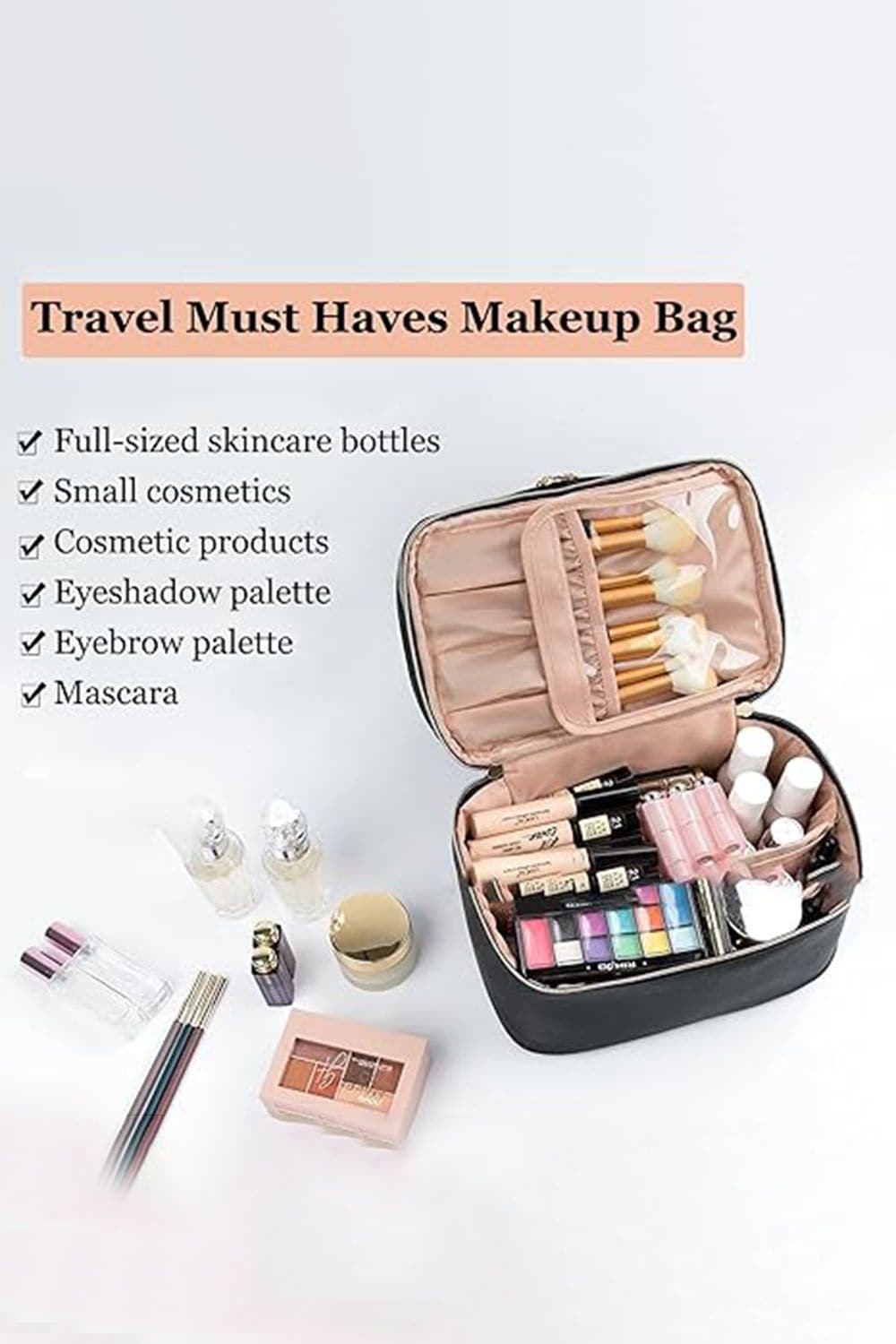 SHEONLY Double Zipper Travel Makeup Bag Travel Portable Cosmetic Bag With Handle and Divider for Women Girls image 4