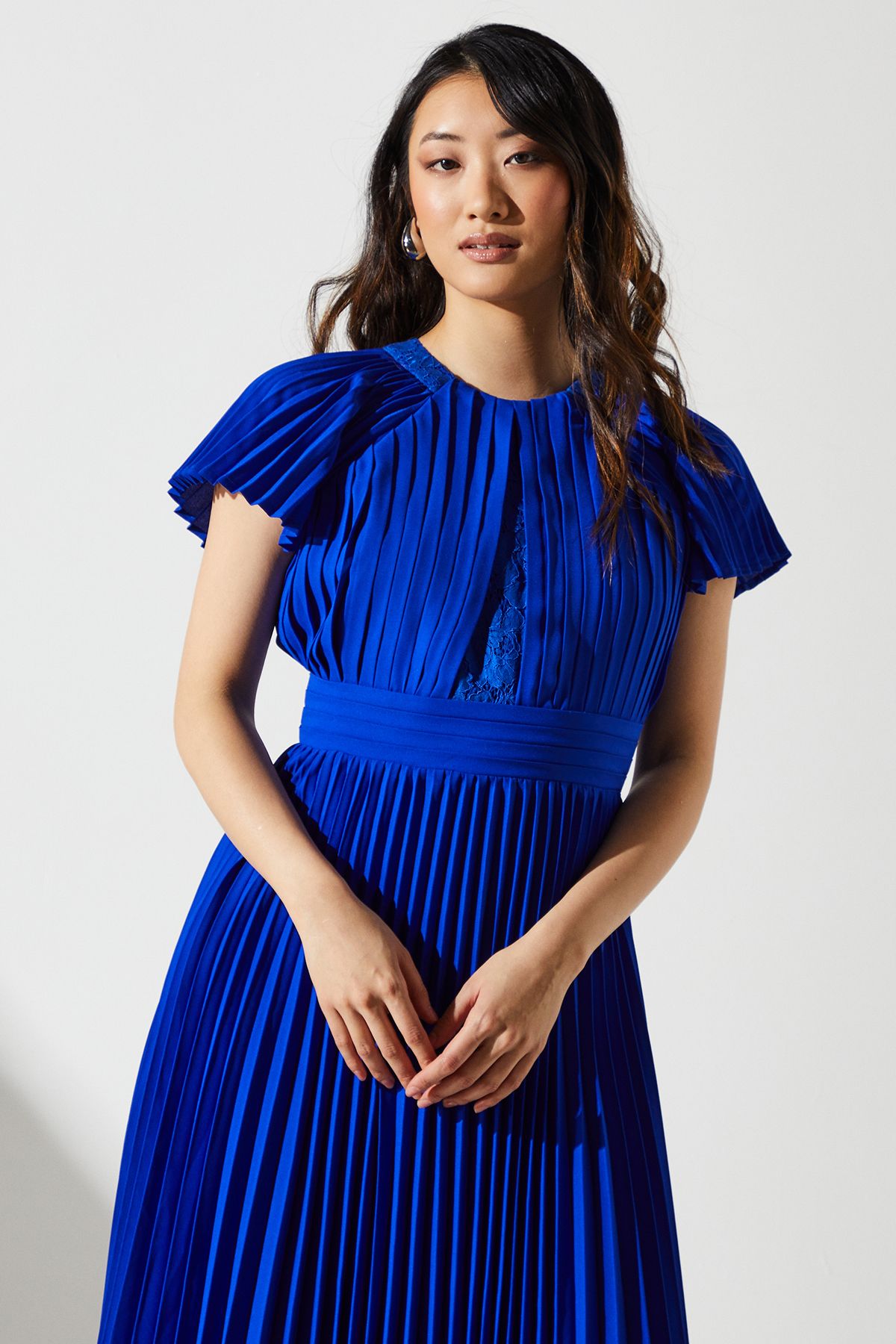 Coast Lace Insert Pleat Dress Cobalt image 4
