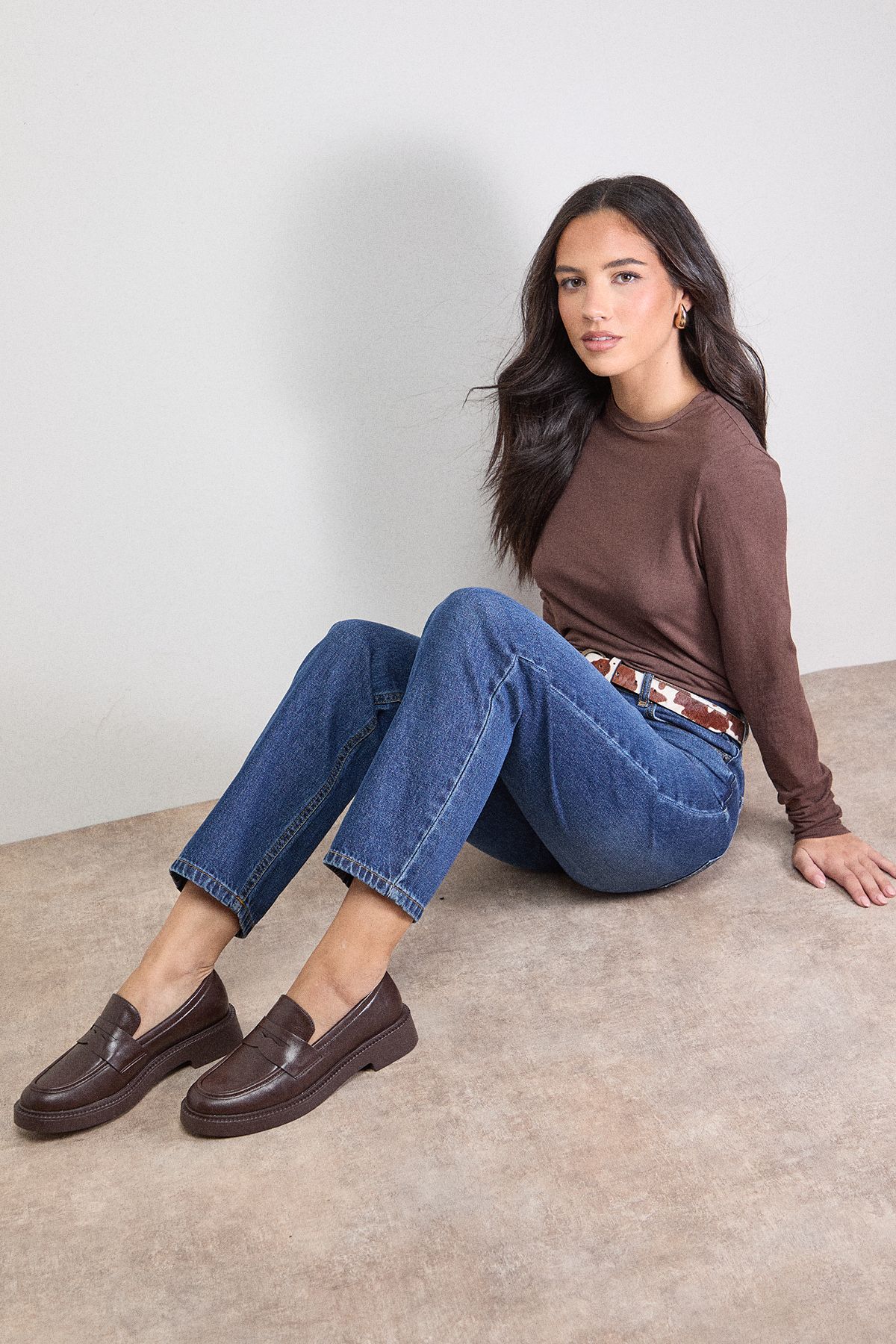 Oasis Paige Faux Leather Chunky Penny Loafers Chocolate image 2