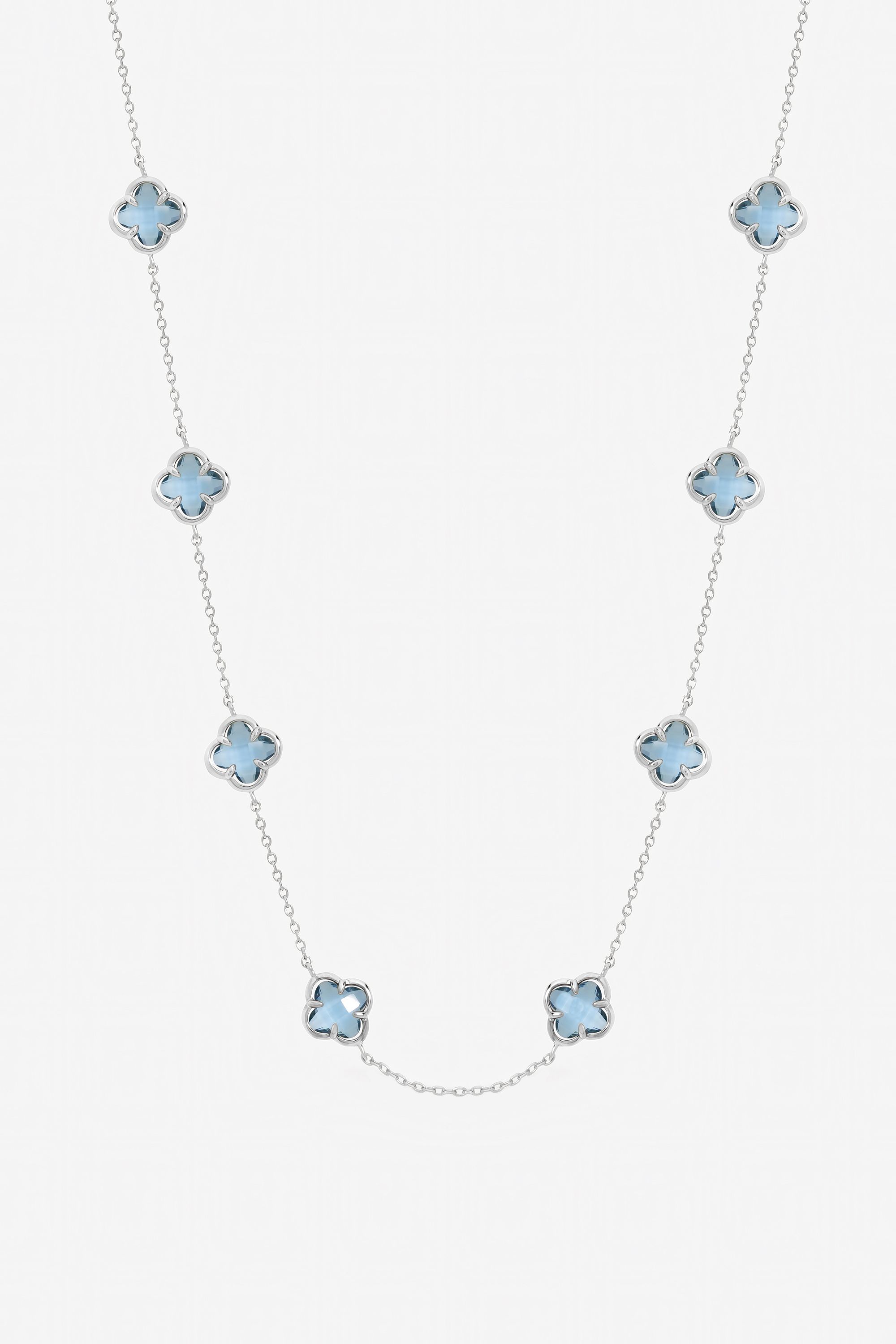 Inicio Sterling Silver Plated Light Sapphire Clover Necklace - Gift Pouch