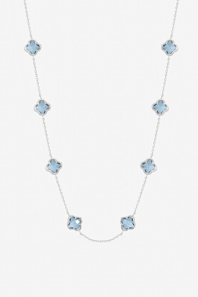 Inicio Sterling Silver Plated Light Sapphire Clover Necklace - Gift Pouch