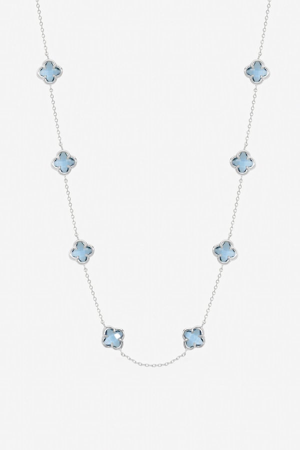 Inicio Sterling Silver Plated Light Sapphire Clover Necklace - Gift Pouch