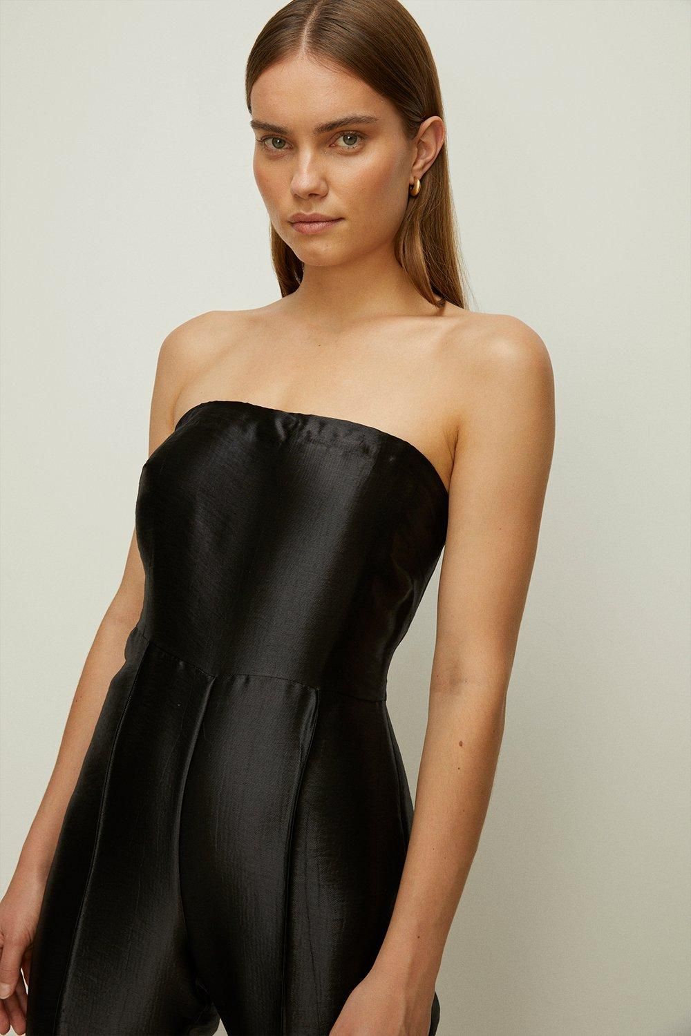 Oasis Petite Satin Bandeau Jumpsuit Black image 2