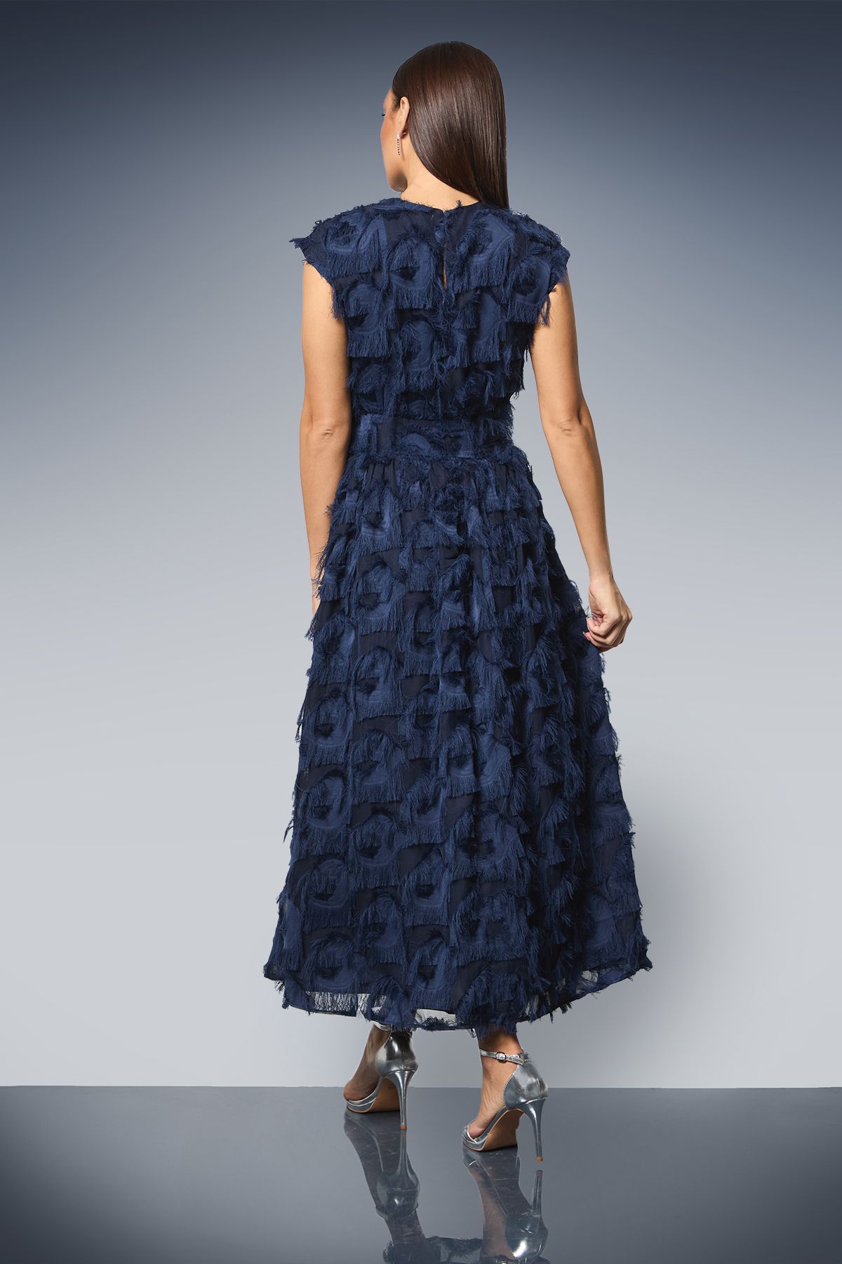 Principles Fit & Flare Textured Jacquard Midi Dress Navy image 3