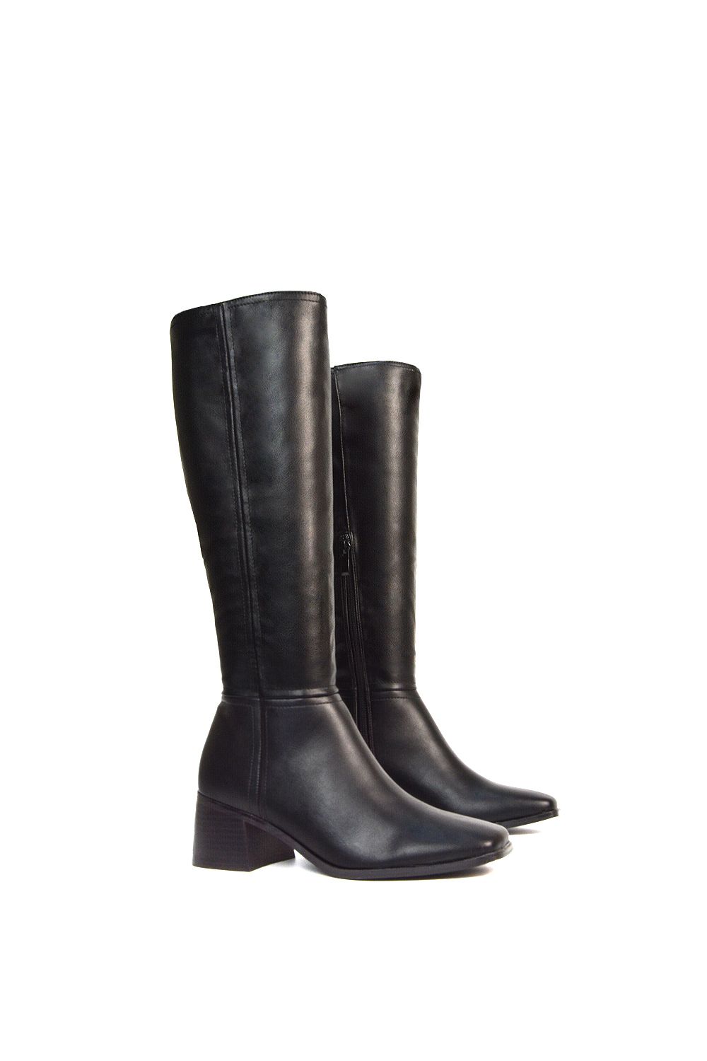 XY London 'Ruby' Square Toe Zip Up Knee High Calf Boots With Low Heel image 6