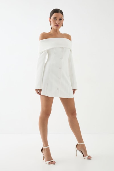 MissPap Tailored Bardot Blazer Mini Dress Ivory