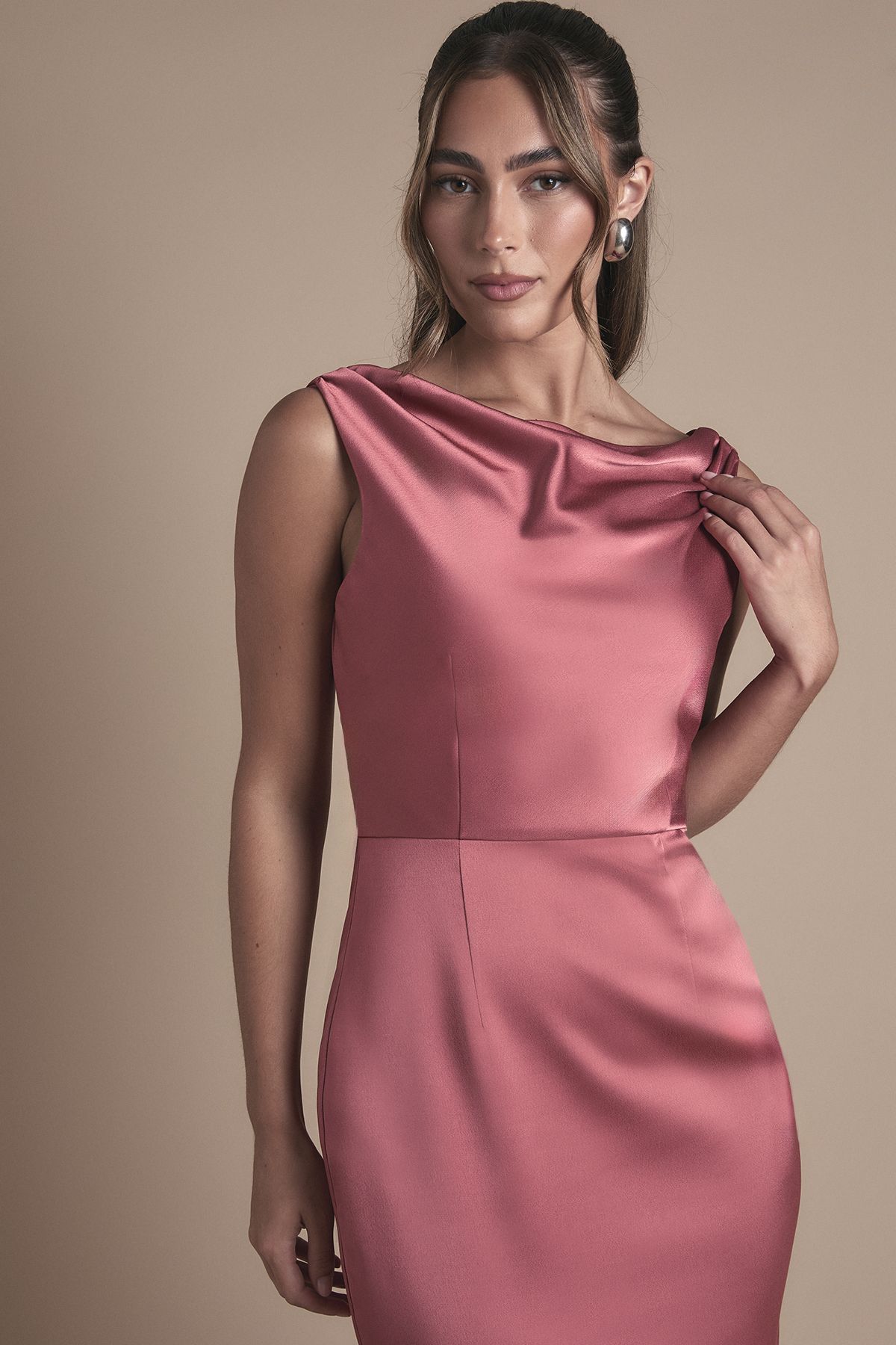 Oasis Oasis Cowl Neck Open Back Midi Bridesmaid Dress Terracotta image 3