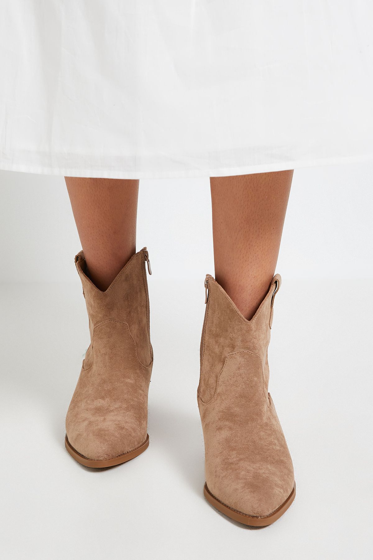 Dorothy Perkins Evie Faux Suede Western Ankle Boots Beige image 2
