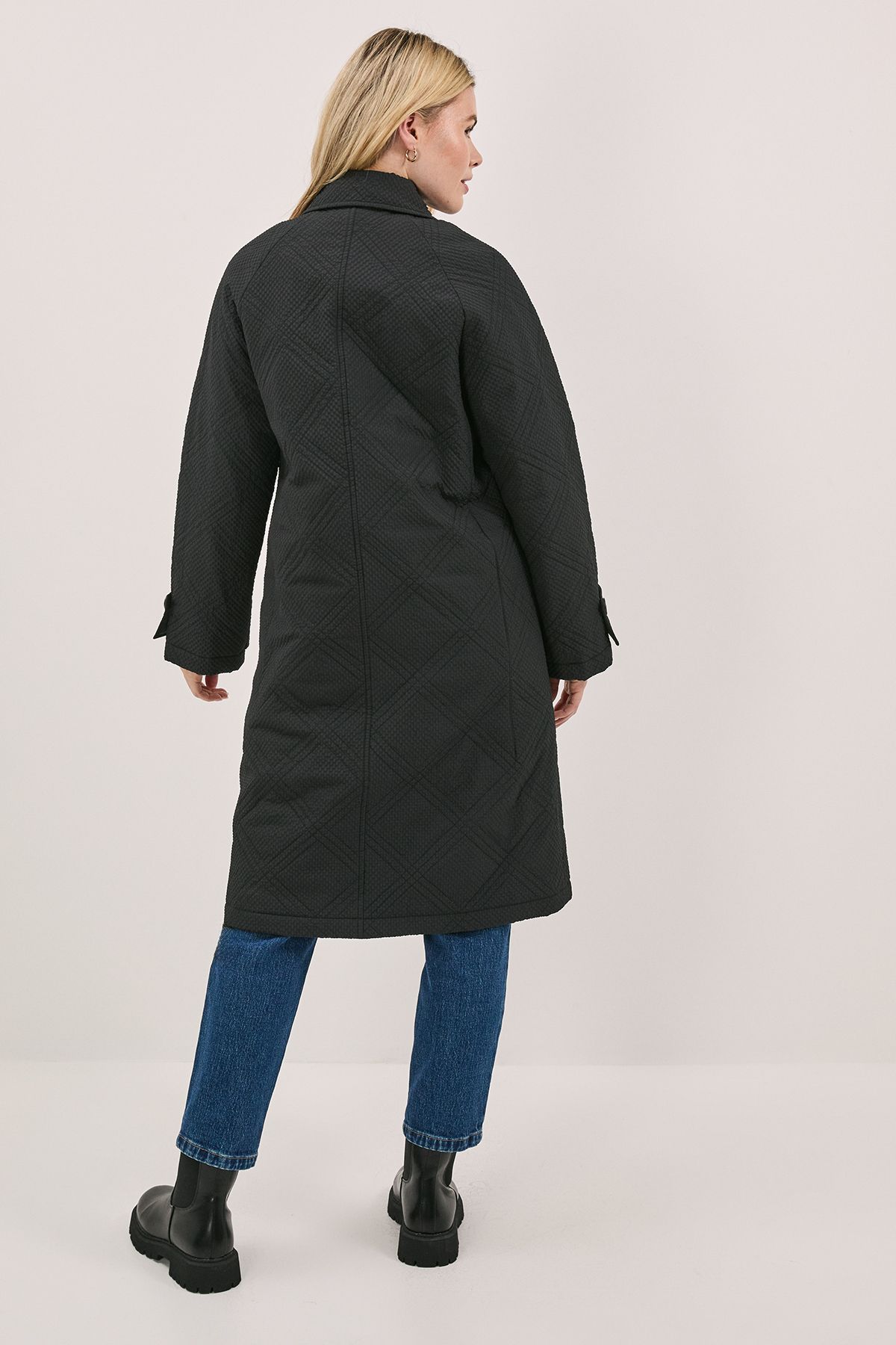 Dorothy Perkins Collar Detail Quilted Midi Coat Black image 3