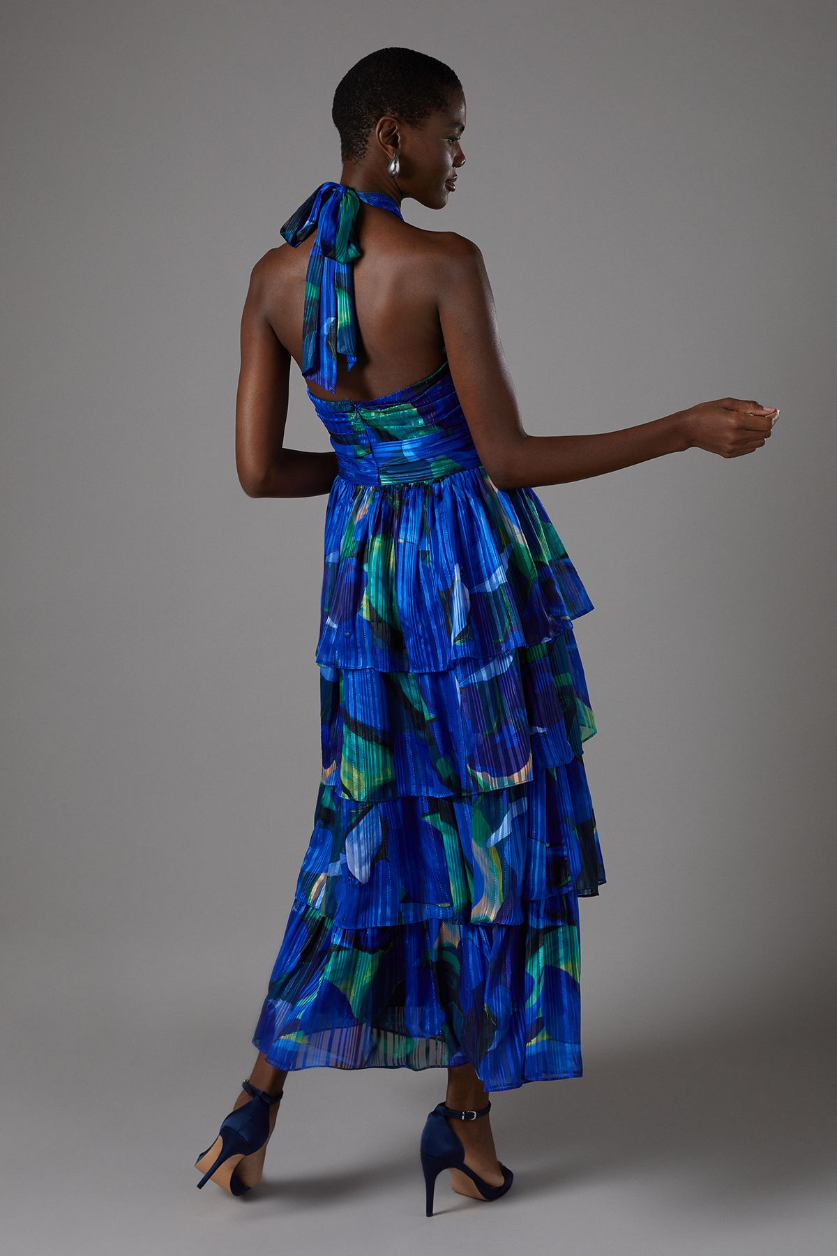 Coast Tiered Halter Tie Neck Maxi Dress Blue image 3