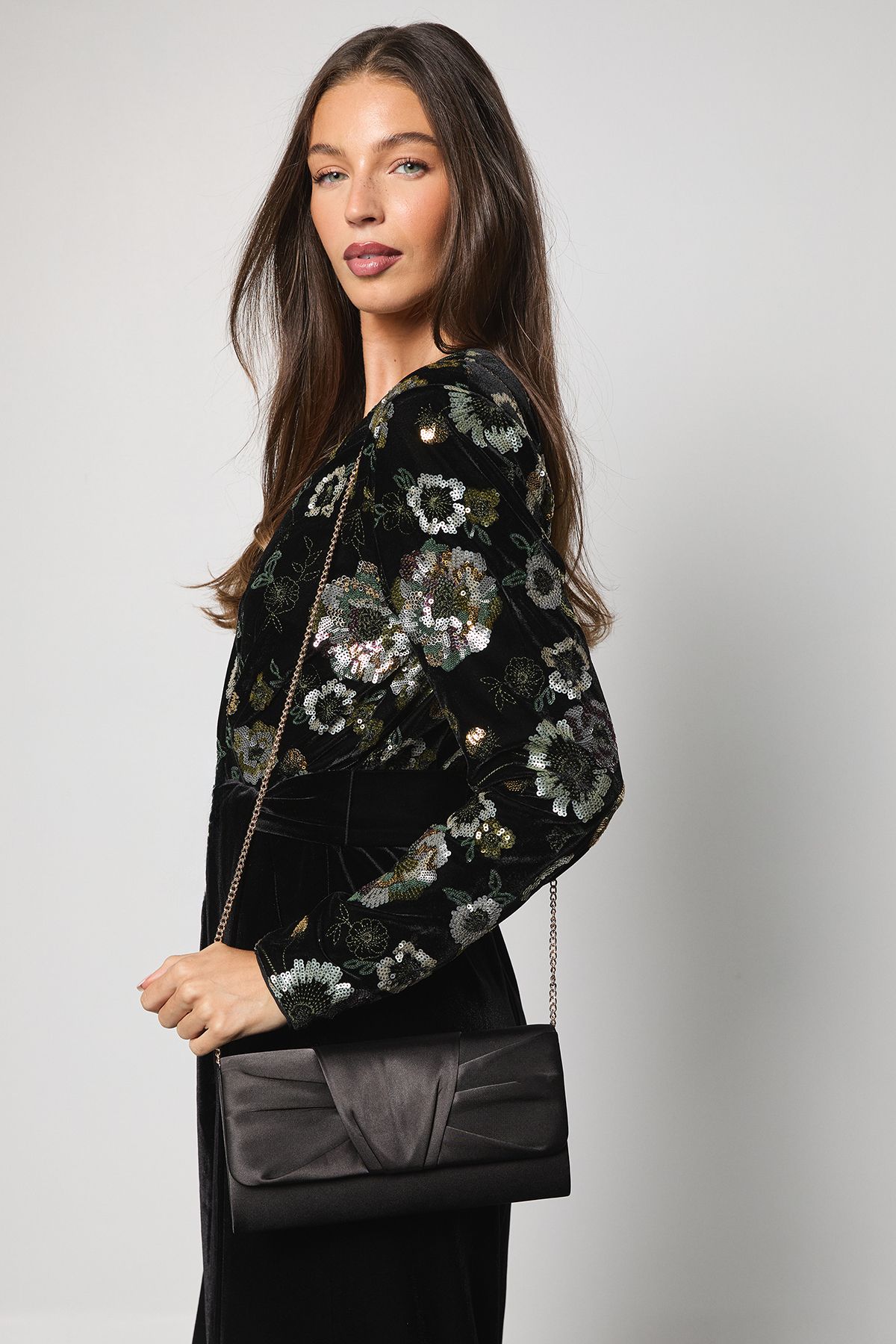 Coast Emma Satin Detail Chain Clutch Bag Black image 2