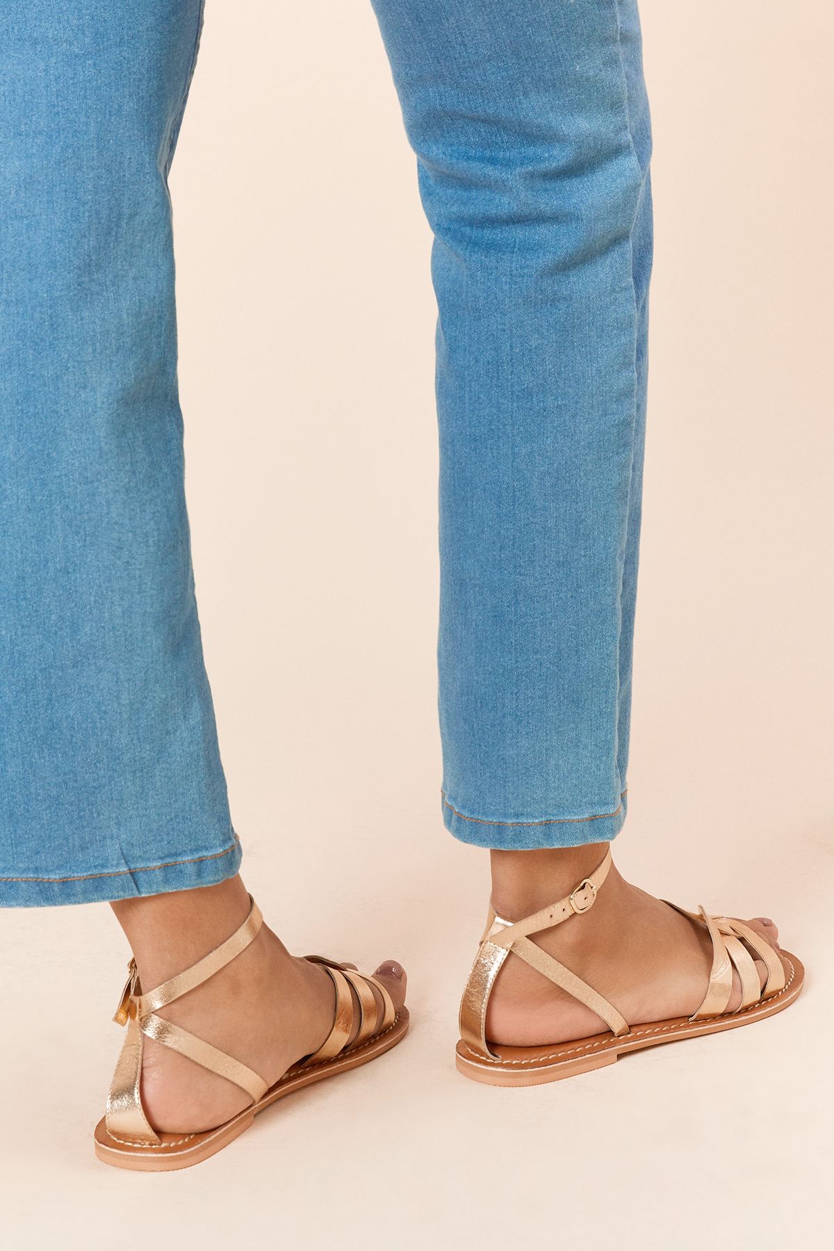 Dorothy Perkins Wide Fit Jaleesa Real Leather Woven Flat Sandals Gold image 2