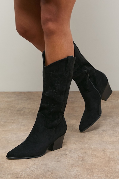 Oasis Kara Faux Leather Western Cowboy Calf Boots Natural Black