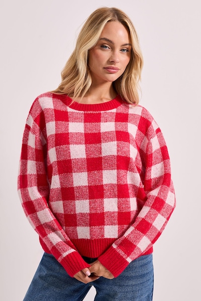 Dorothy Perkins Check Crew Neck Jumper Red