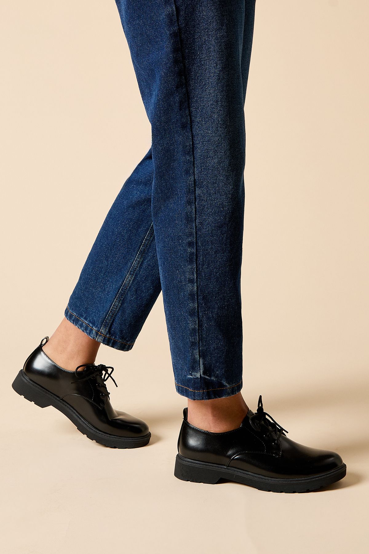 Dorothy Perkins Elysia Faux Leather Lace Up Chunky Casual Shoes Black image 2