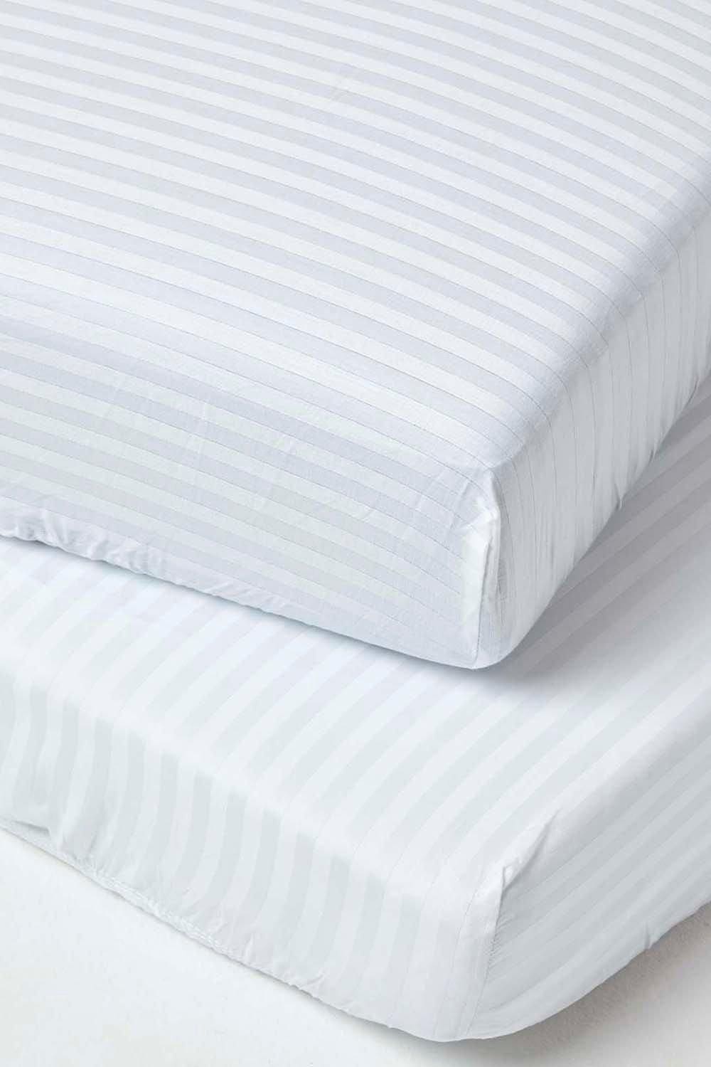 Homescapes Cotton Stripe Fitted Cot Sheets 330 Thread Count, 2 Pack image 1