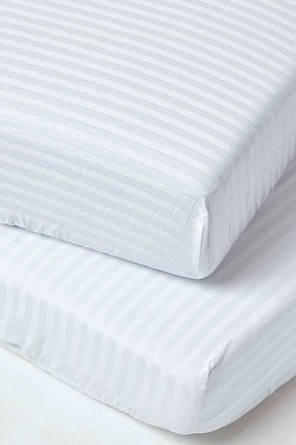 Homescapes Cotton Stripe Fitted Cot Sheets 330 Thread Count, 2 Pack