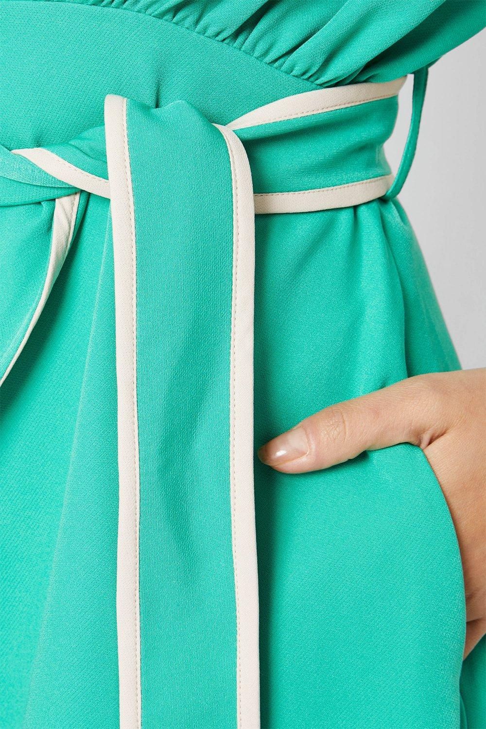 Principles Black Contrast Tie Waist Midi Dress Green image 5