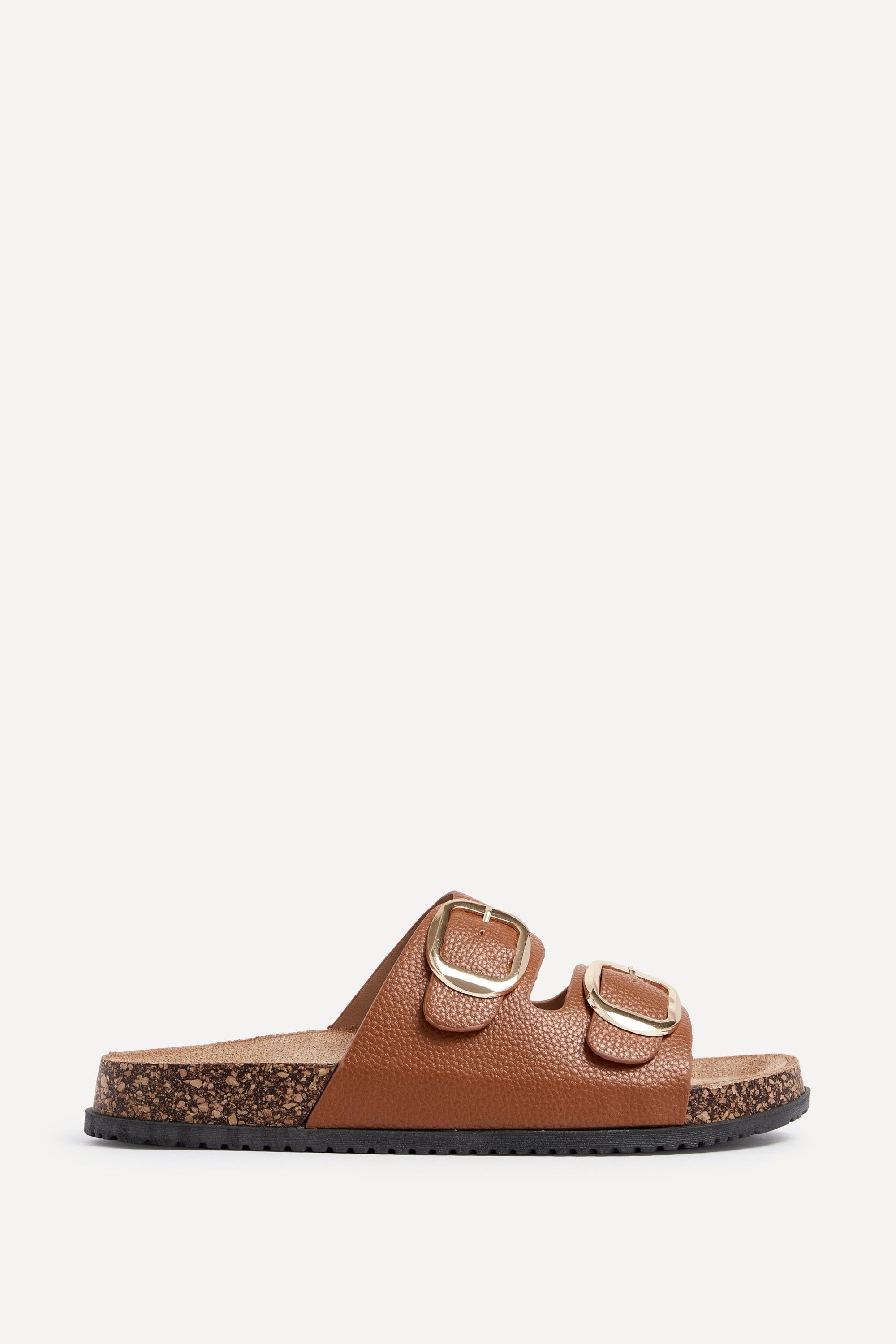 Linzi Tatum Tan Double Buckle Slider Sandals image 1