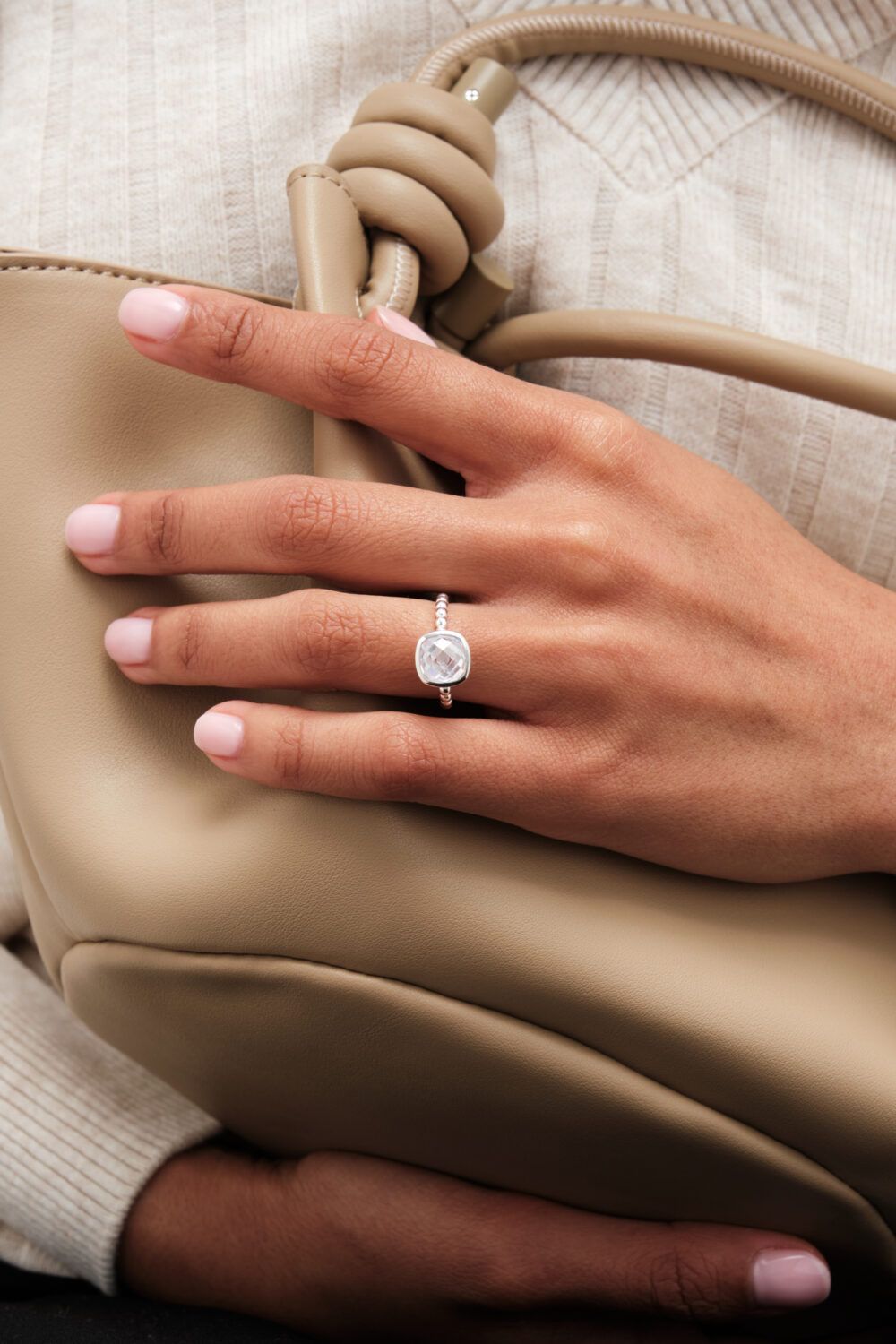 Simply Silver Sterling Silver 925 Beaded Polished And Cubic Zirconia Centre Ring image 2