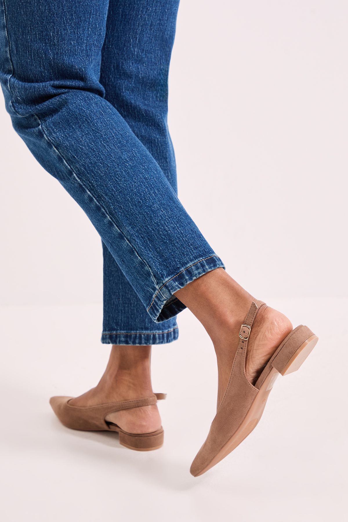 Dorothy Perkins Enola Faux Suede Pointed Low Block Heel Slingback Shoes Taupe image 3