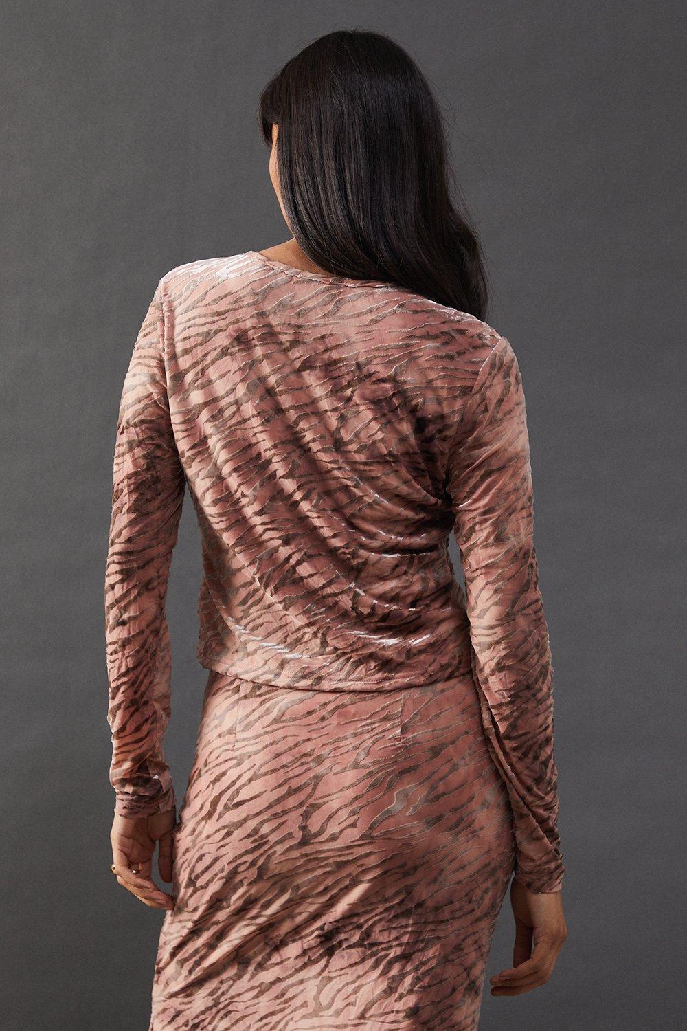 Warehouse Burnout Velvet Tie Front Top image 3