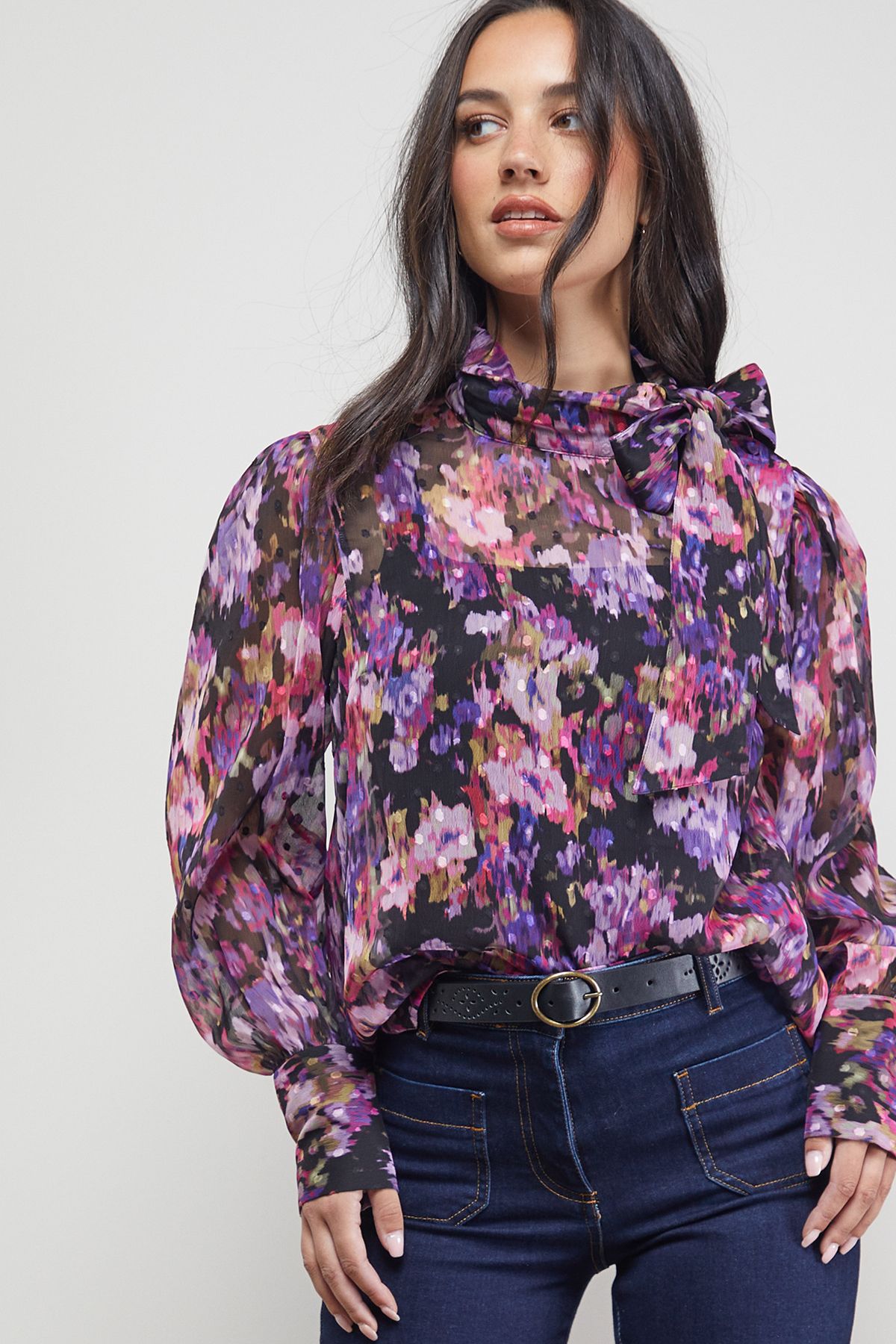 Oasis Pussy Bow Blouse Floral image 4