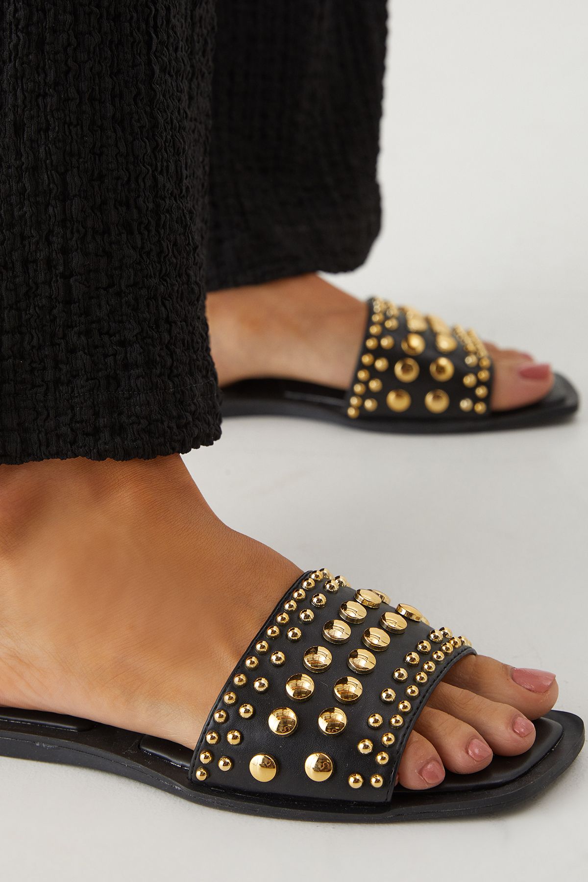 MissPap Studded Square Toe Sliders Black image 4