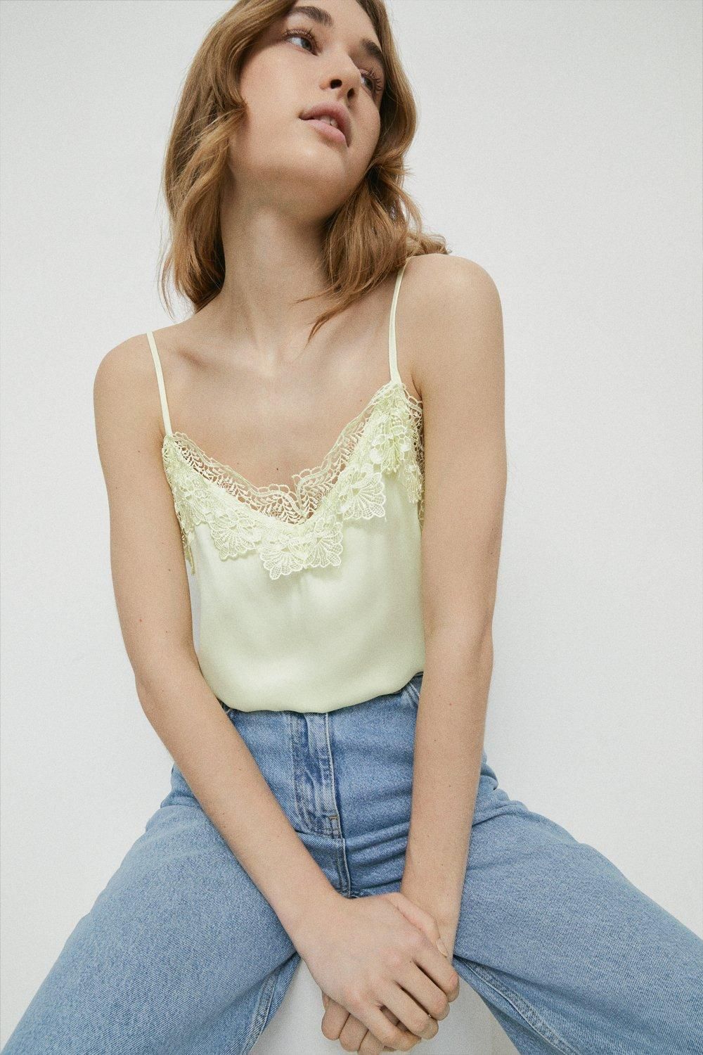 Warehouse Satin Lace Cami Lemon image 2