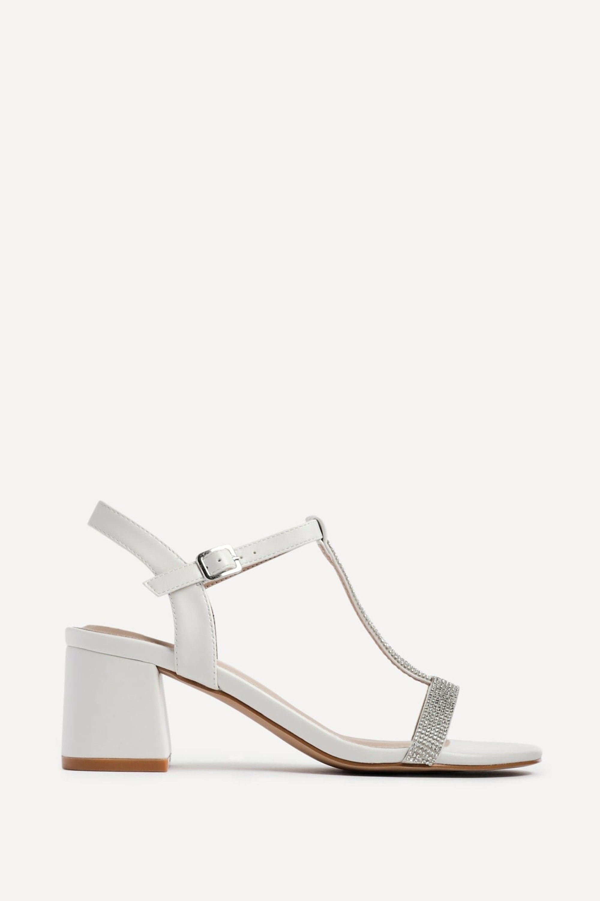 Linzi Amaya White Faux Leather T-Bar Diamante Block Heeled Sandal image 1