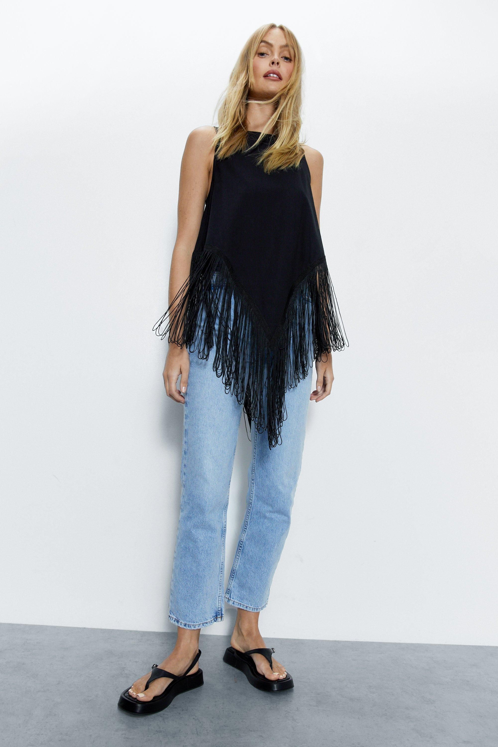 Warehouse Fringe Hem Top Black image 2