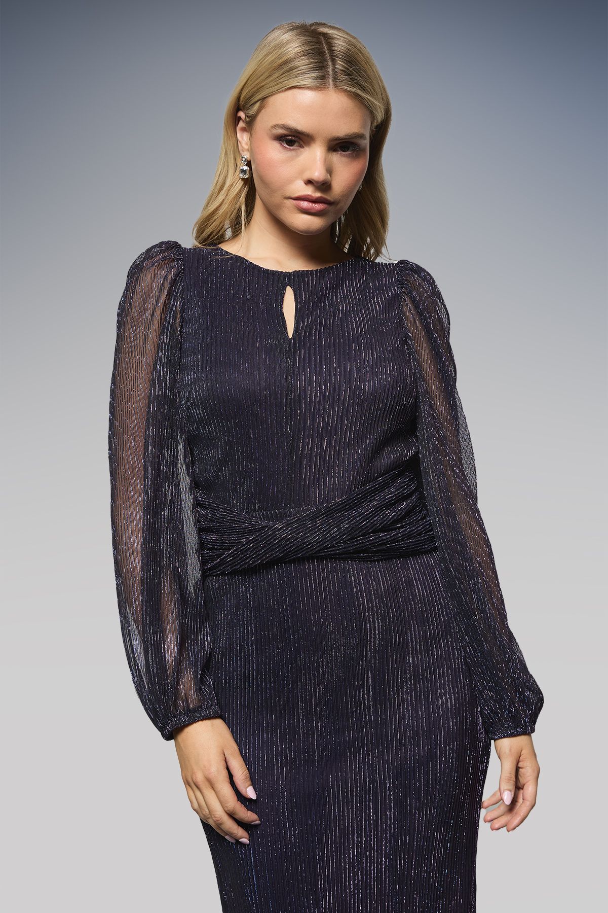 Dorothy Perkins DP Luxe Sparkle Plisse Jersey Keyhole Twist Front Midi Dress Purple image 2