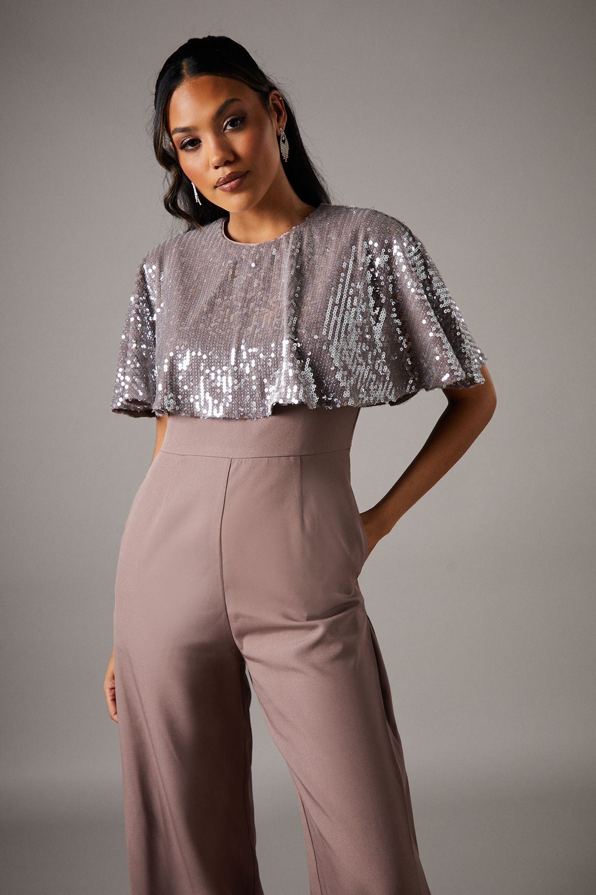 Coast Sequin Cape Jumpsuit Mink image 2