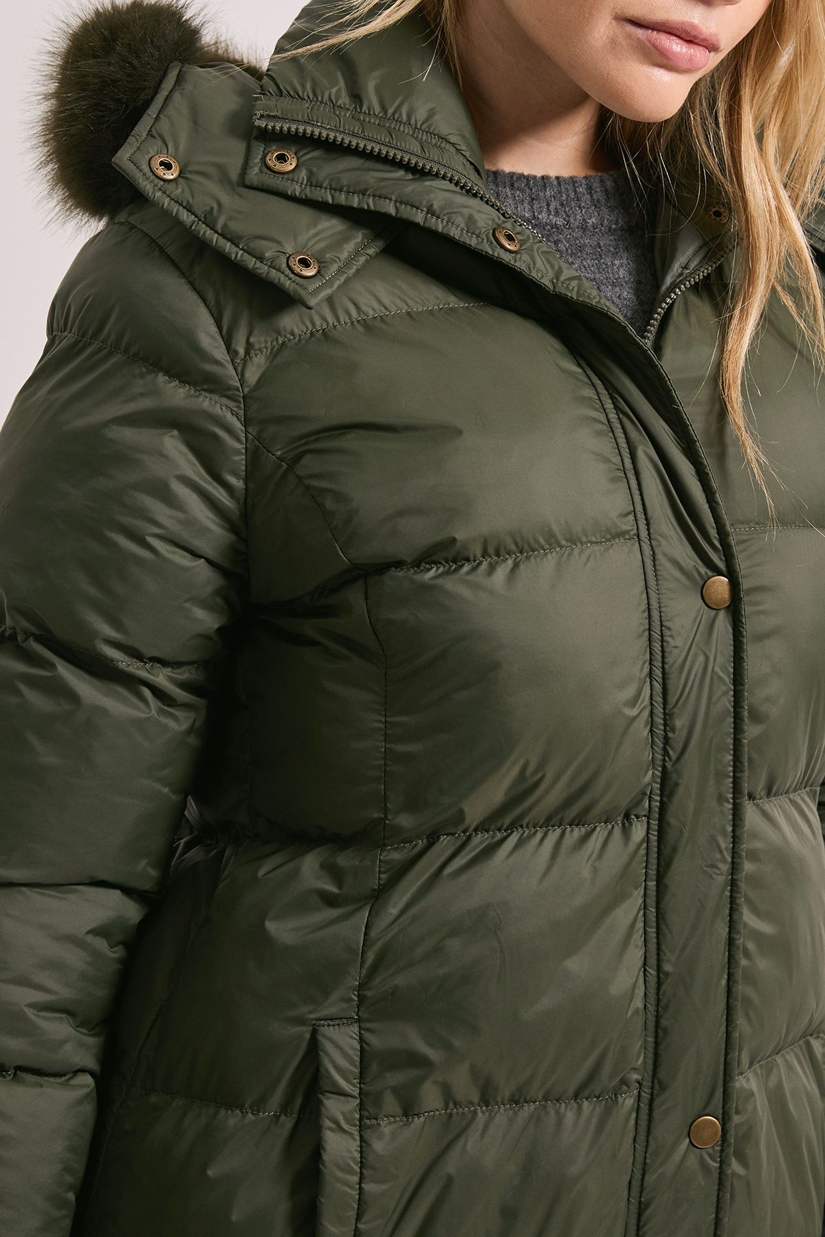 Dorothy Perkins Fur Trim Padded Puffer Coat Green image 5