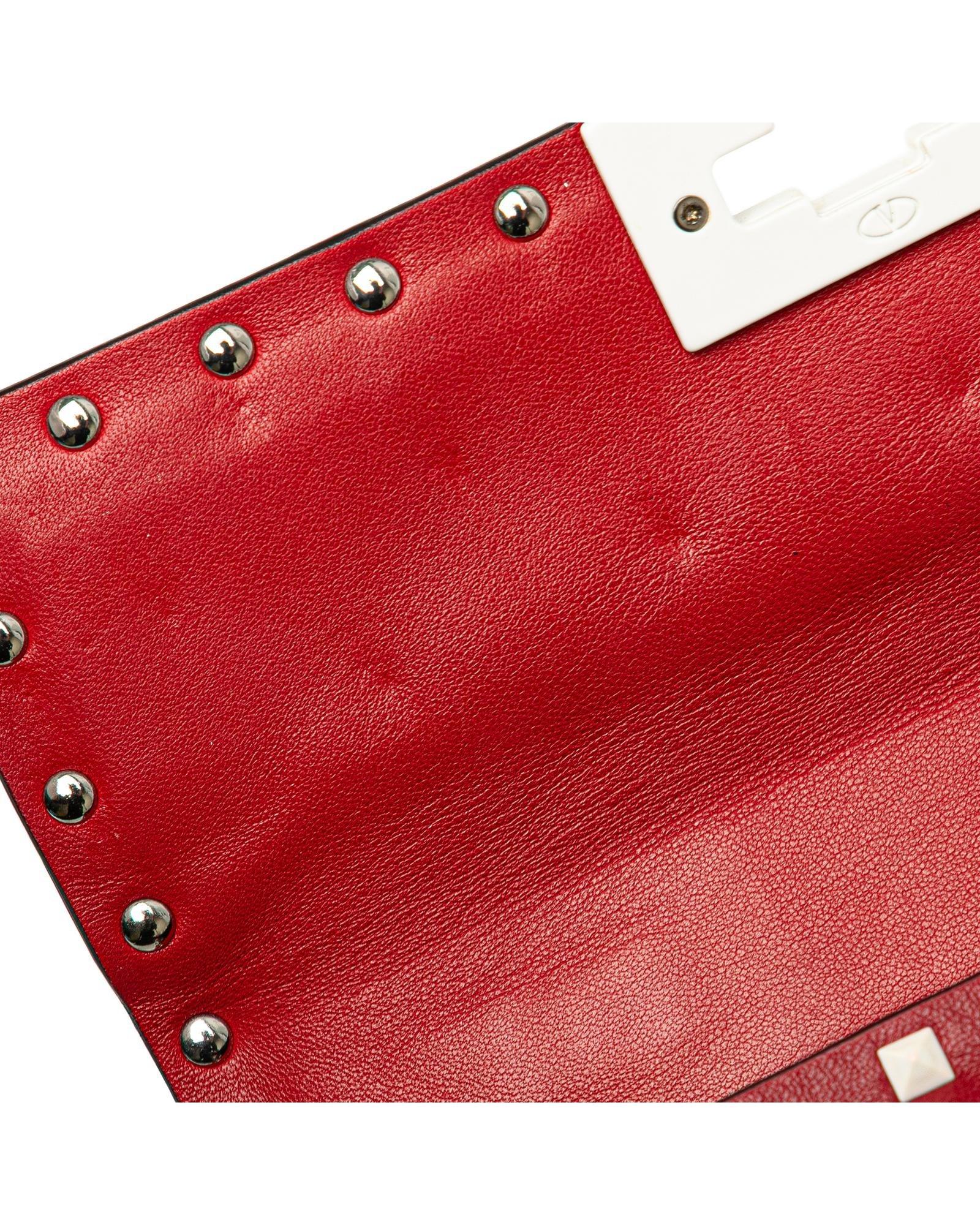 Valentino Preloved Rockstud Quilted Leather Shoulder Bag Wo - Red Satchel image 8