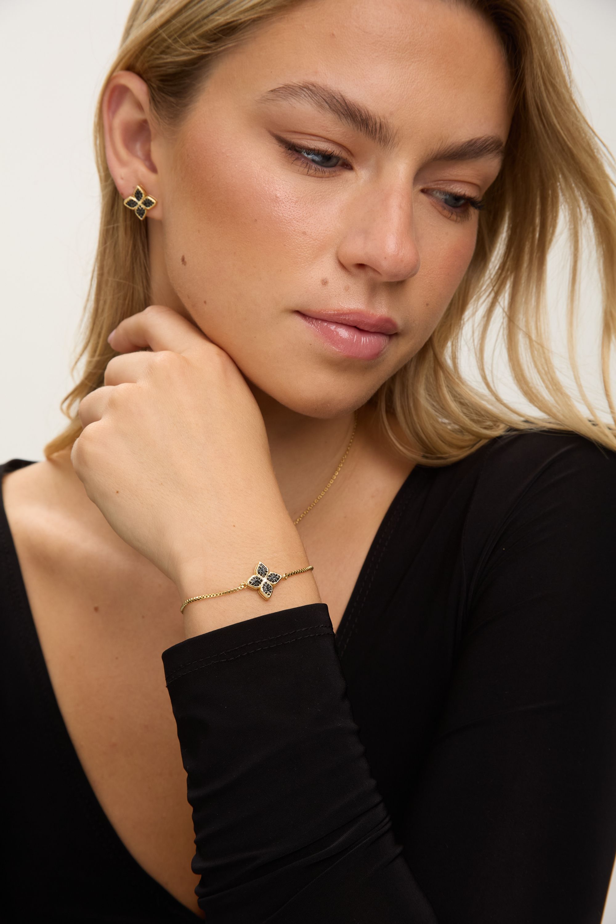 Jon Richard 14K Gold Plated and Jet Druzy Stone Clover Earrings image 3