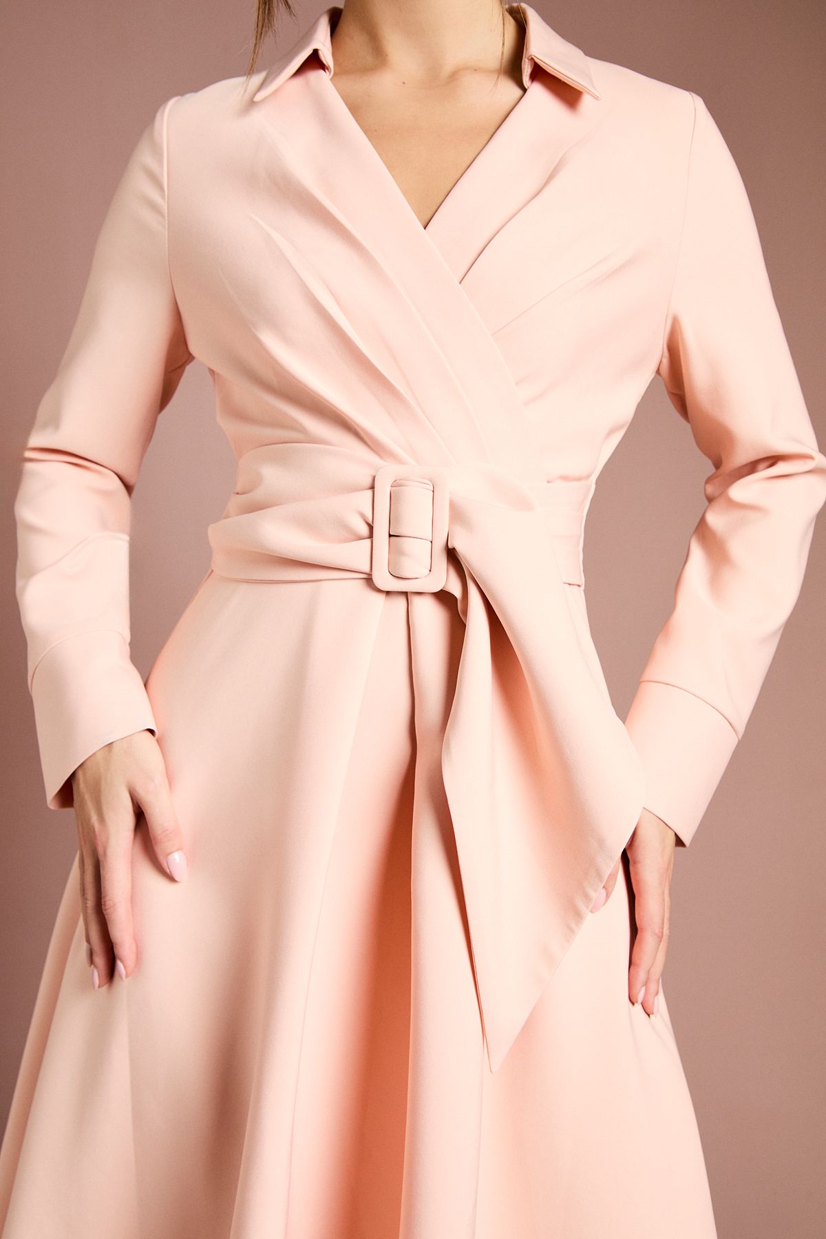 Coast Long Sleeve Belted Crepe Midi Dress Rose image 4