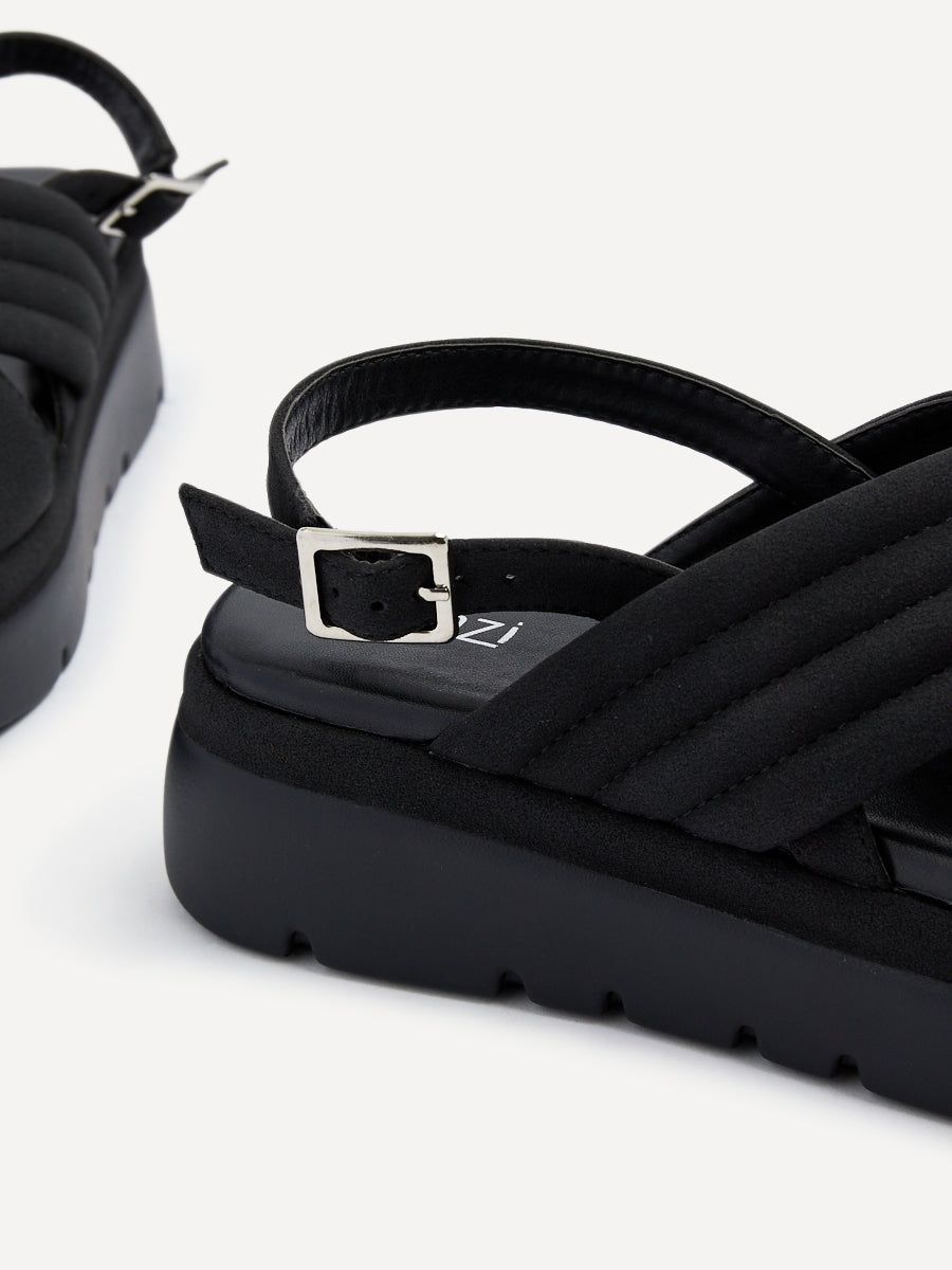Linzi Shae Black Faux Nubuck Padded Crossover Flatform Sandals image 4