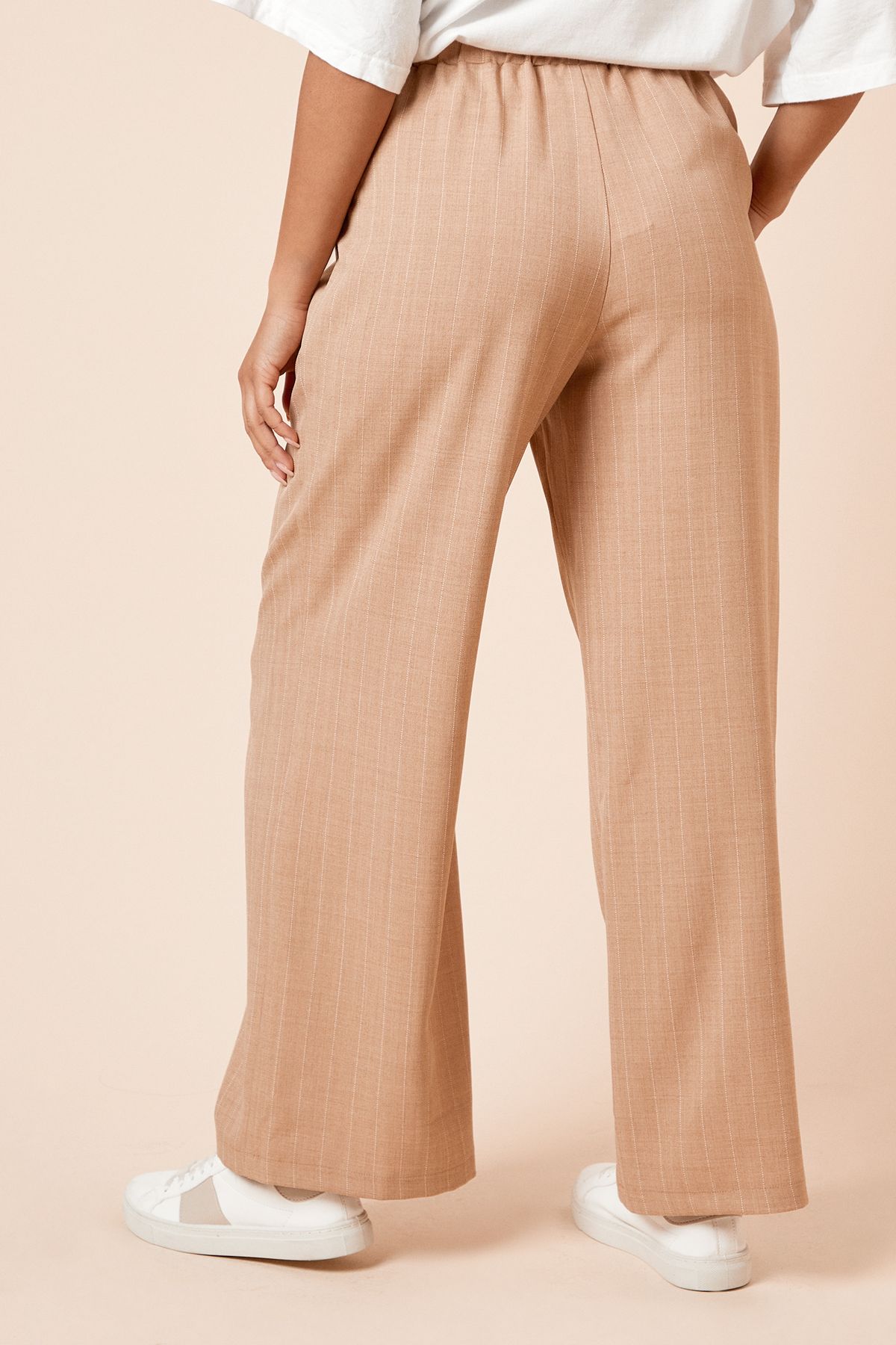 Dorothy Perkins Petite Elasticated Waist Wide Leg Stripe Trouser Camel image 3