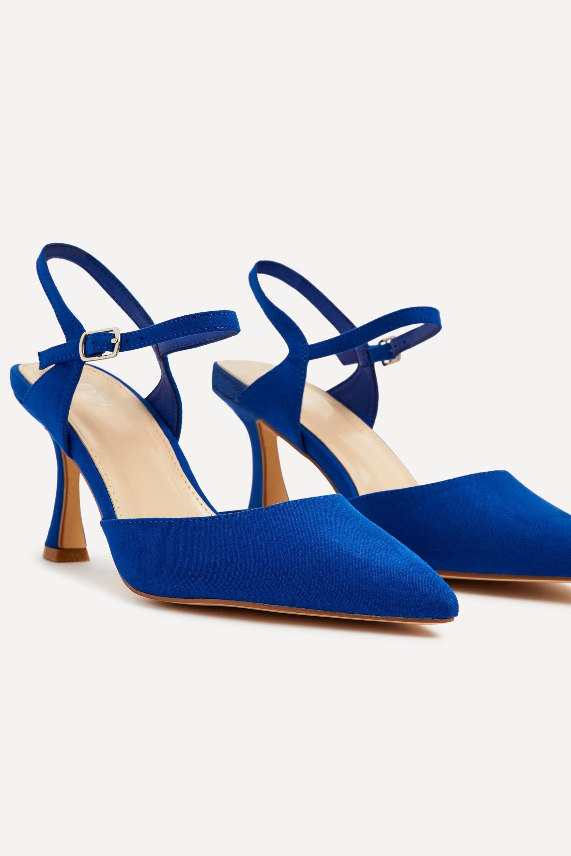 Linzi Duet Wide Fit Cobalt Blue Faux Suede Open Back Stiletto Court Heel image 5