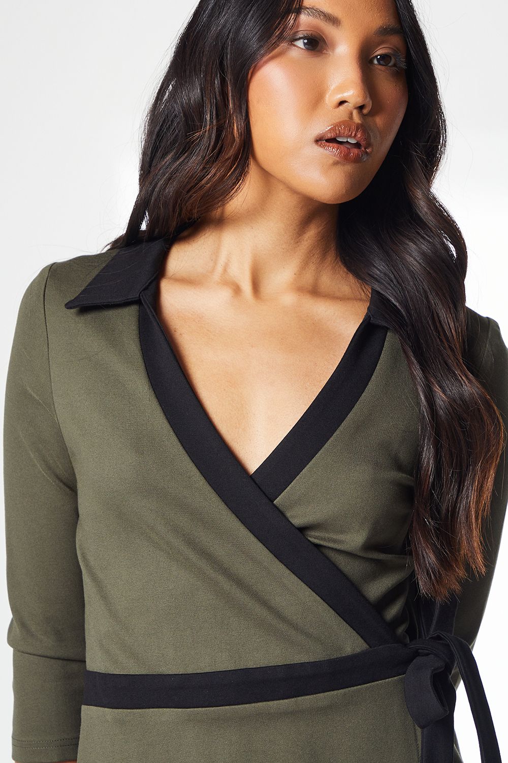 Principles Green Ponte Contrast Wrap Dress Khaki image 2