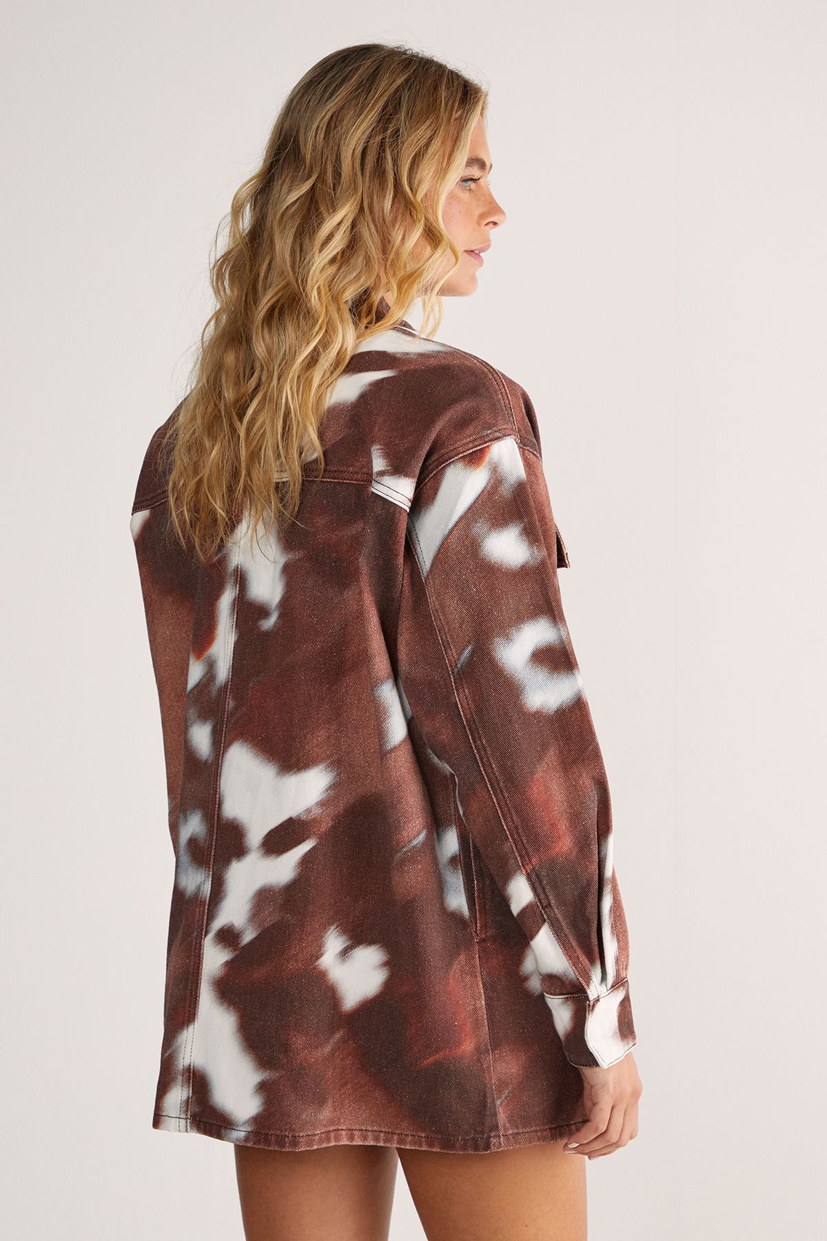 NastyGal Animal Cow Print Denim Oversized Shirt Chocolate image 4