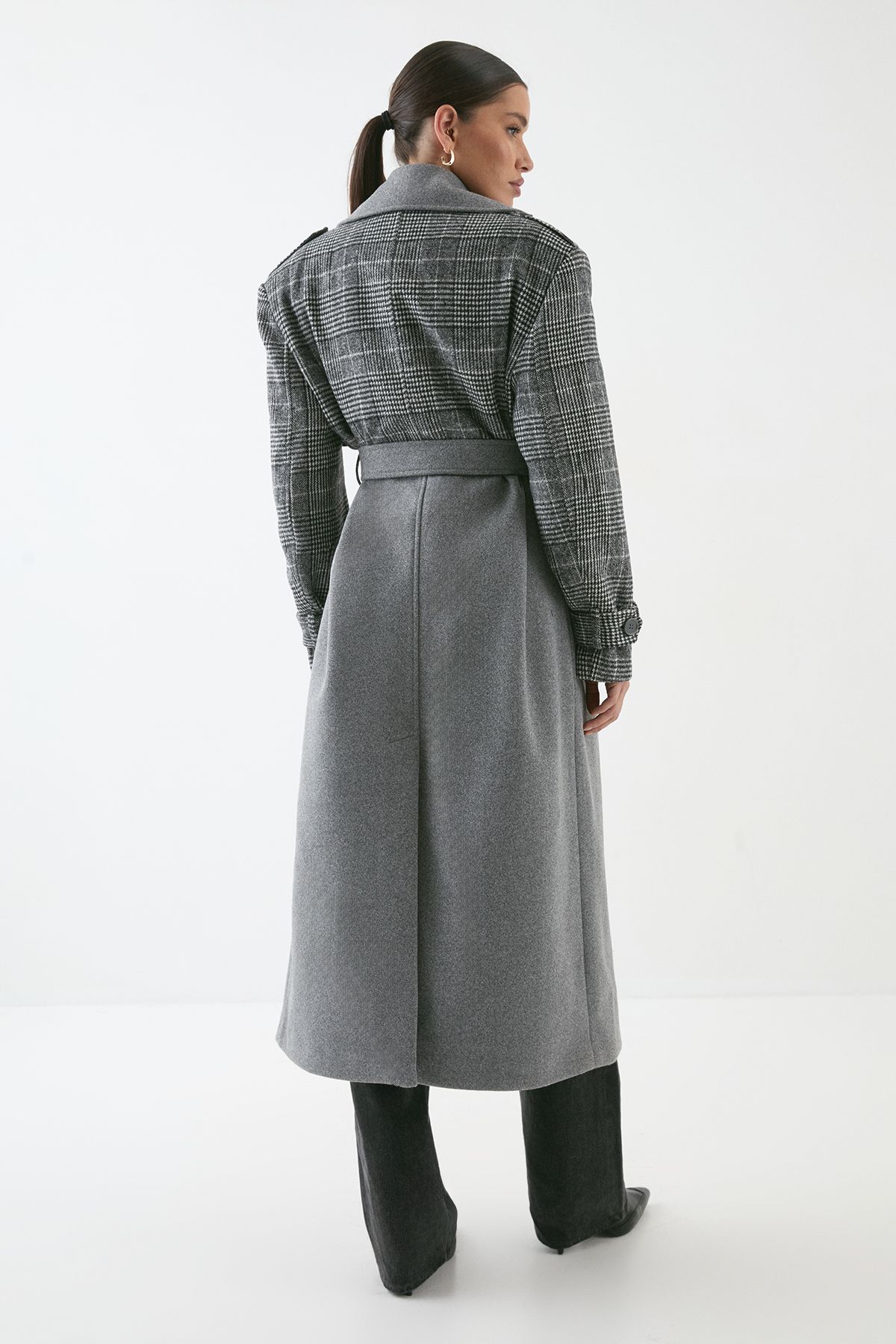 MissPap Wool Look Contrast Belted Coat Grey image 3