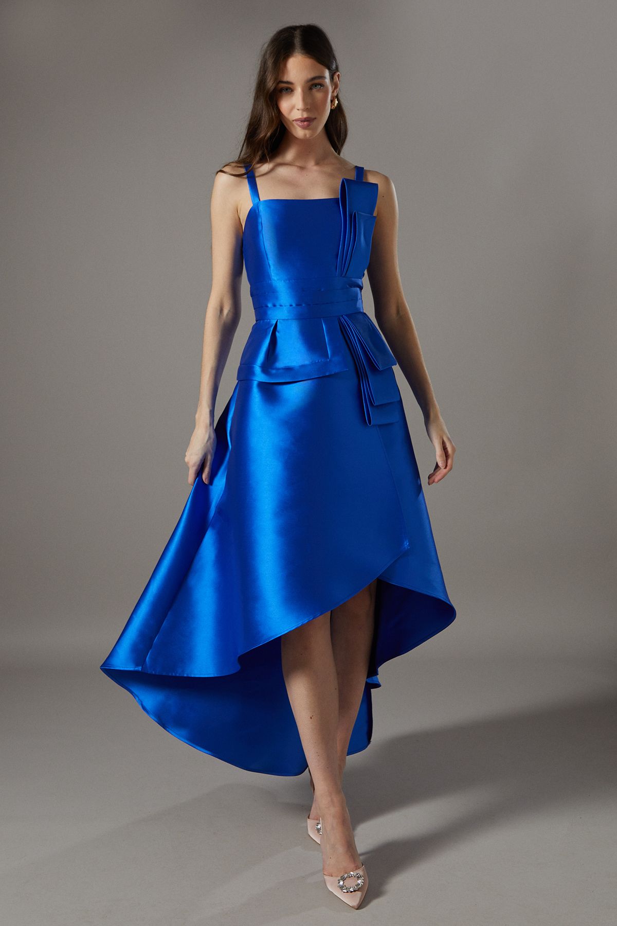 Coast Satin Twill Ruffle Detail Midi Dress Cobalt image 1