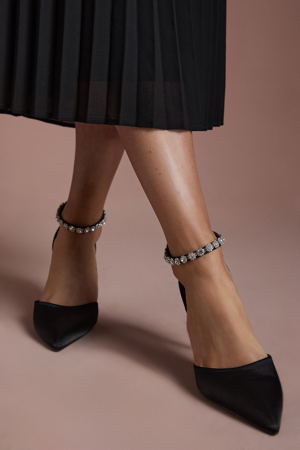 Coast Wide Fit Tatiana Satin Jewelled Anklet High Stiletto Court Shoes Black image 1