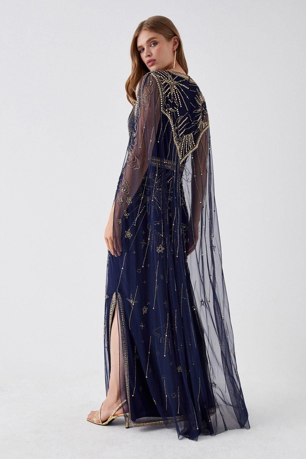 Coast Celestial Hand Embellished Cape Back Maxi Dress Navy image 3